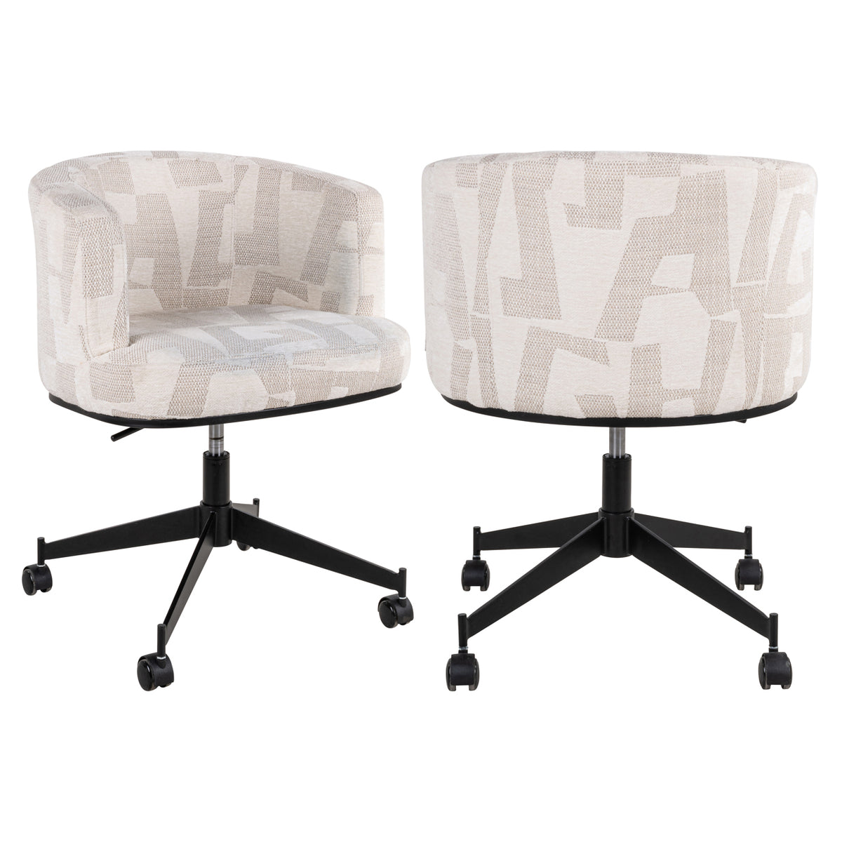 Dining chair Rochenne beige graffic swivel on wheels