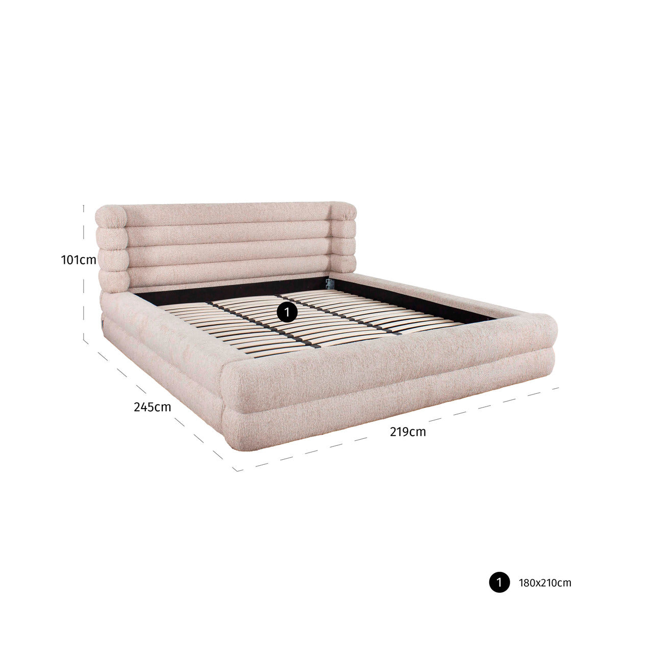 Bed Obidis natural linear 180x210 (mattress size (excl.) with storage