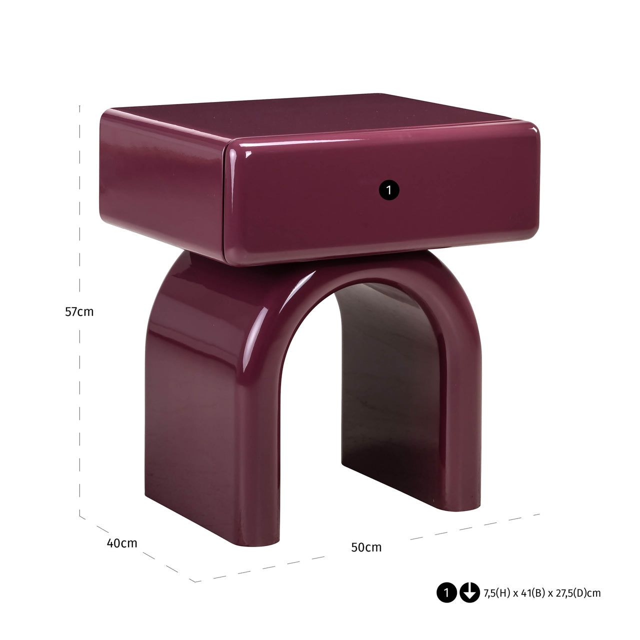 Nightstand Bennet burgundy 1-drawer