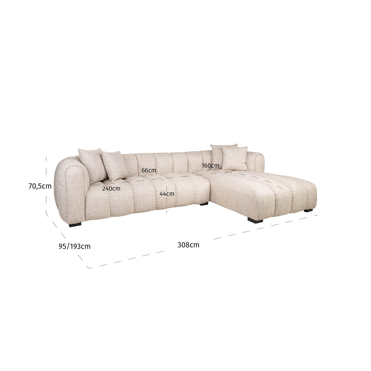 Sofa Novaro cream tweed lounge right fire retardant