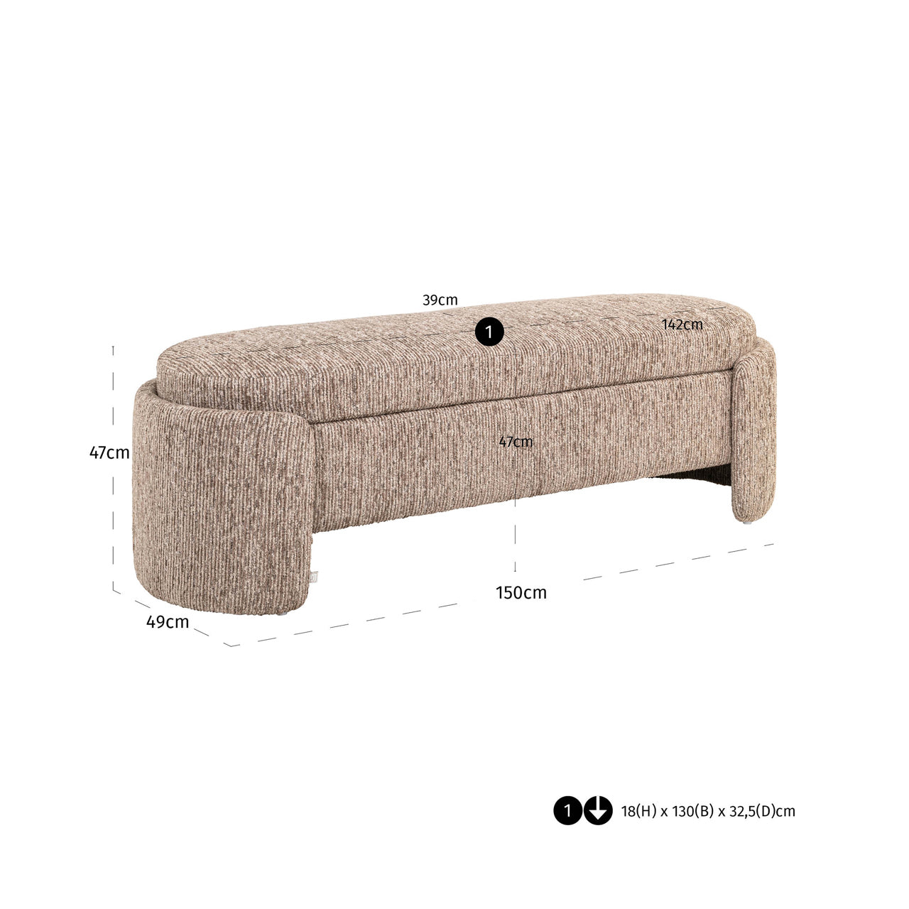 Bench Cupid mocca linear with storage