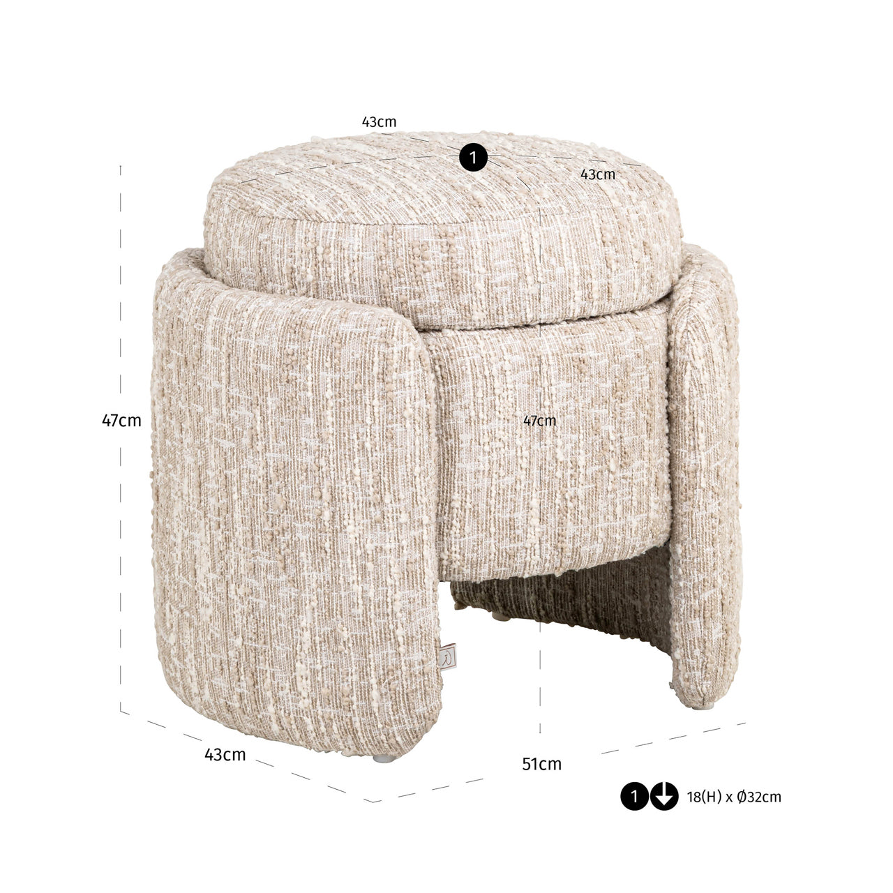 Pouffe & Footstool Cupid beige angora with storage