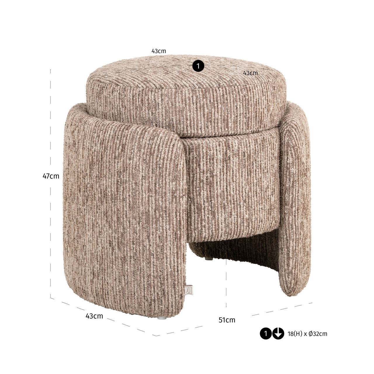 Pouffe & Footstool Cupid mocca linear with storage