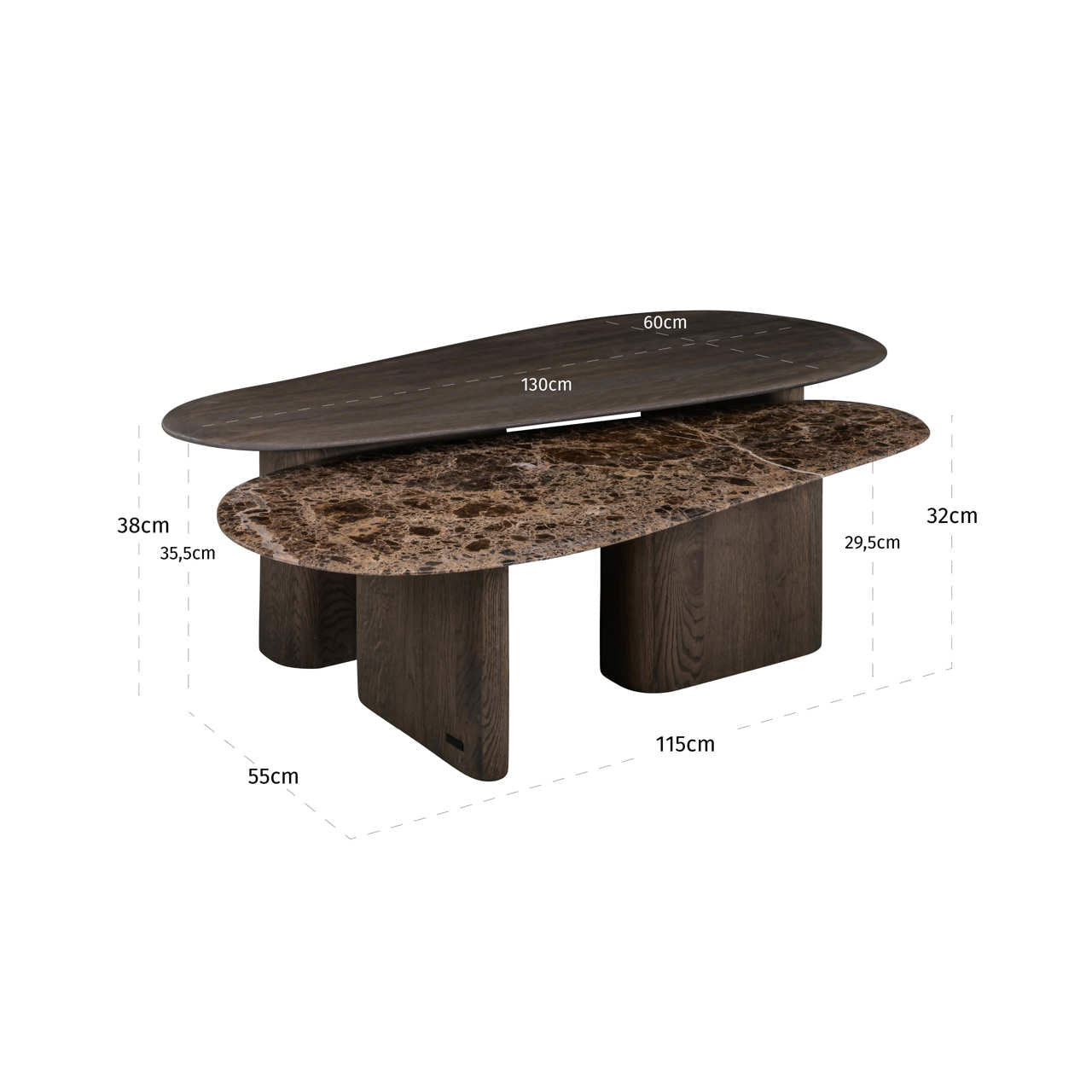 Coffee table Castello Smoked charchoal (Set of 2)