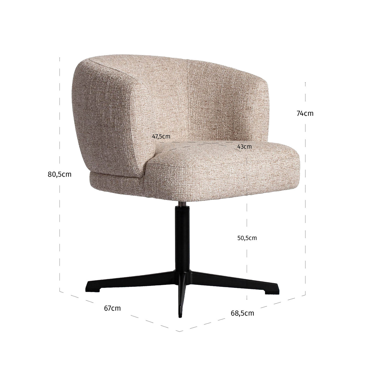 Dining chair Dinan cream tweed fire retardant - swivel