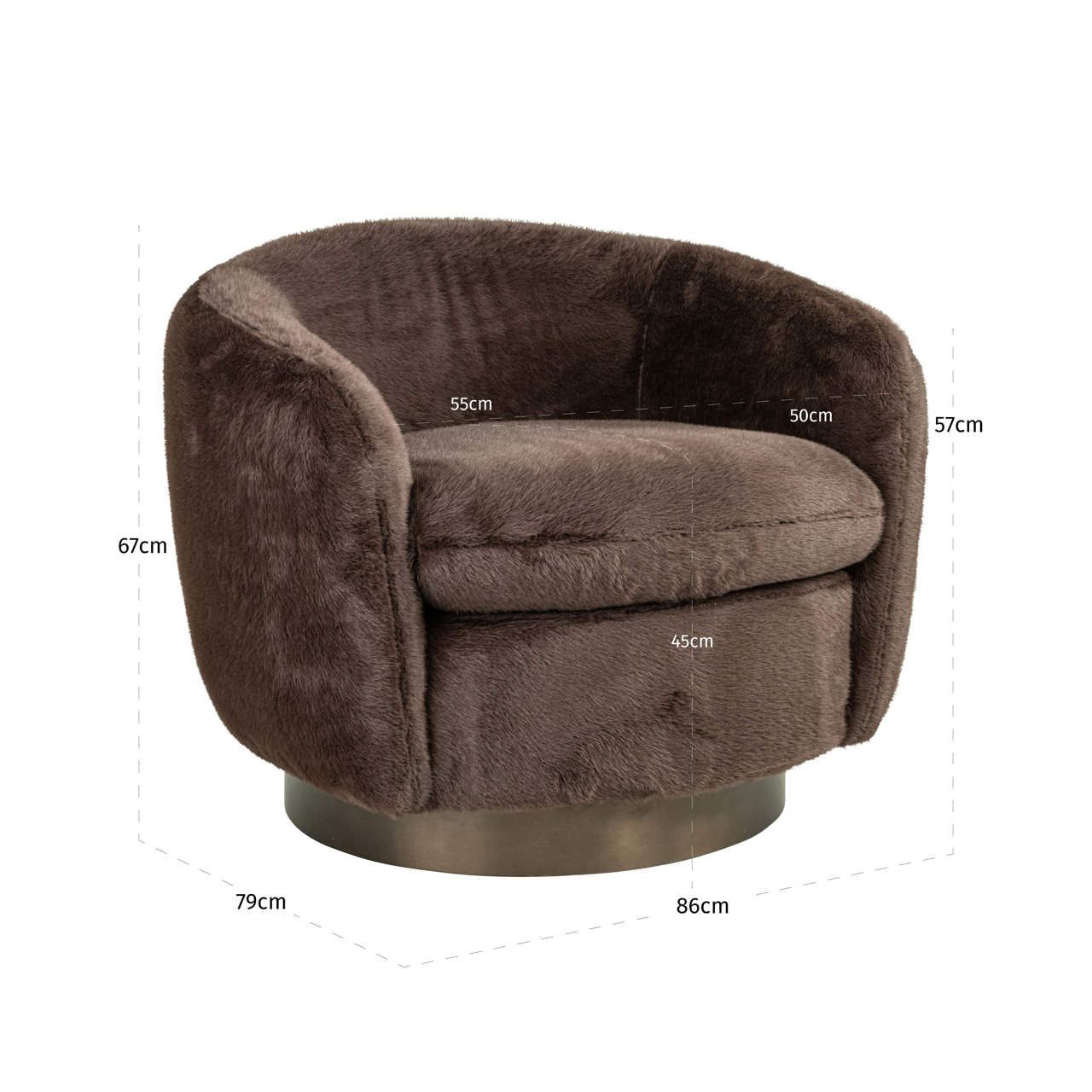 Lounge chair Colmar chocolat fluffy swivel