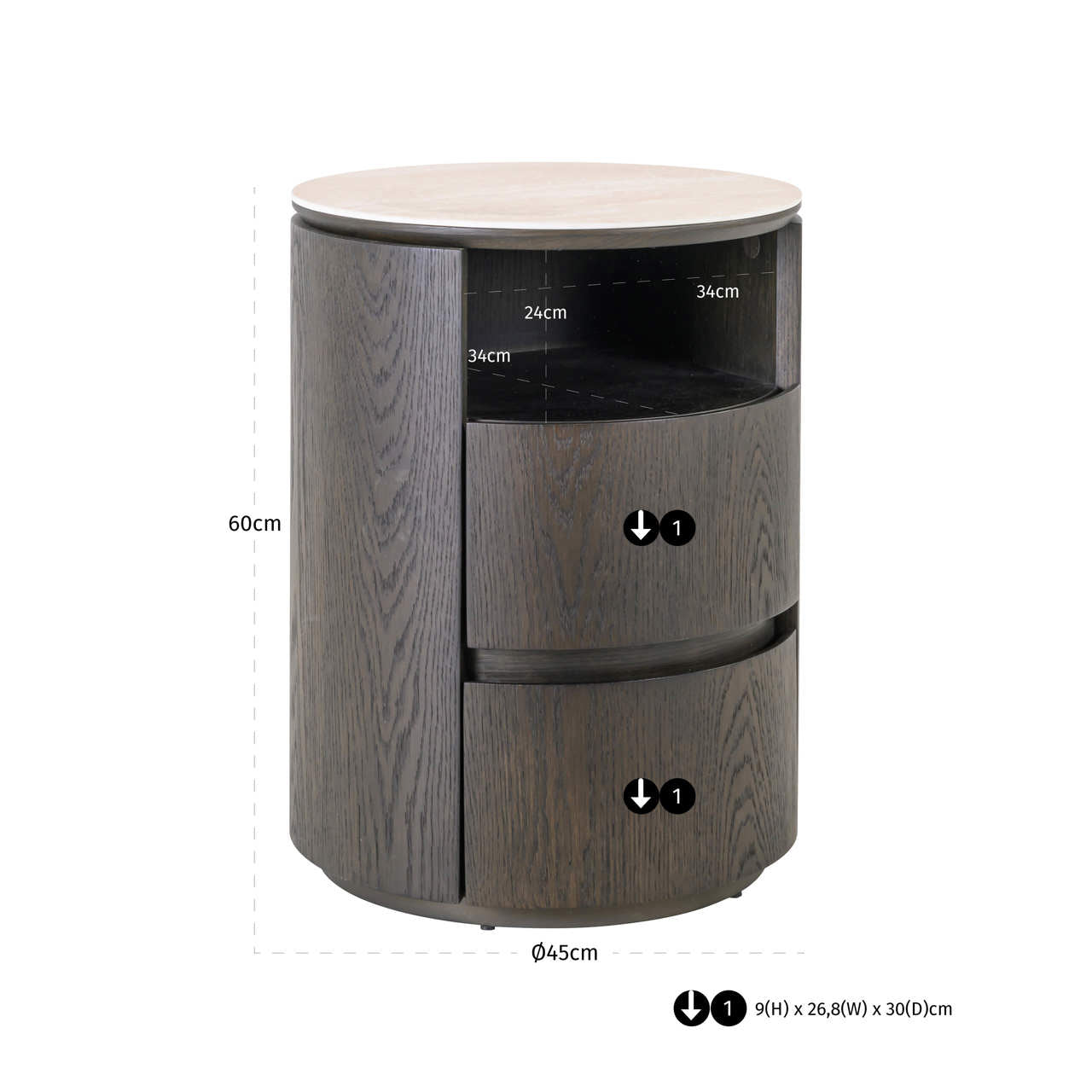 Nightstand Nando brown 2-drawers