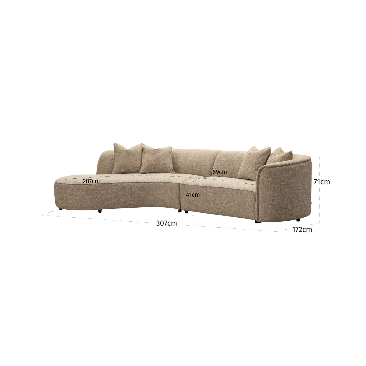 Sofa Romero sand tweed ottoman left fire retardant