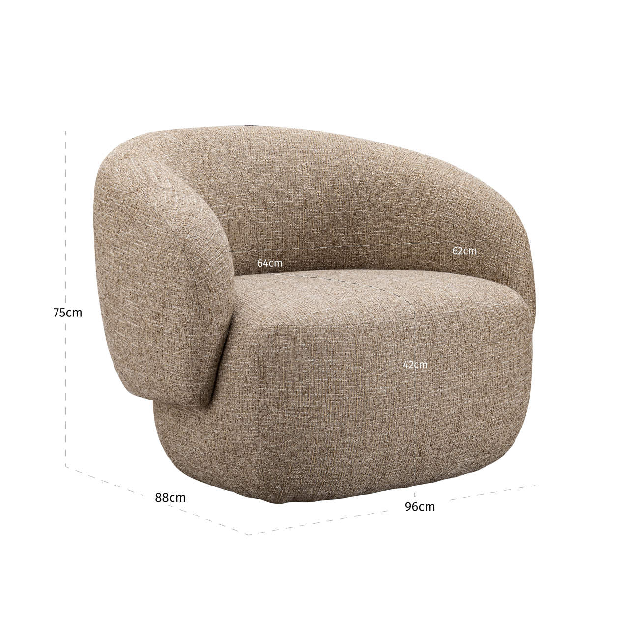 Lounge chair Milano sand tweed fire retardant
