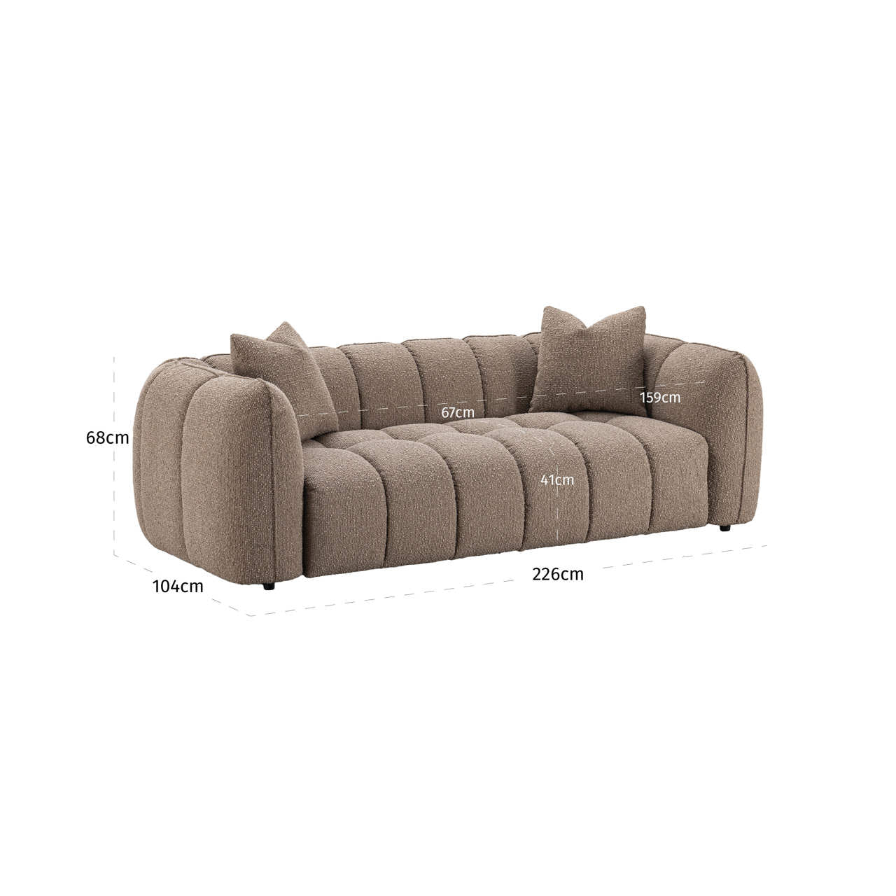 Sofa Hogan mocca chunky 3-seater fire retardant
