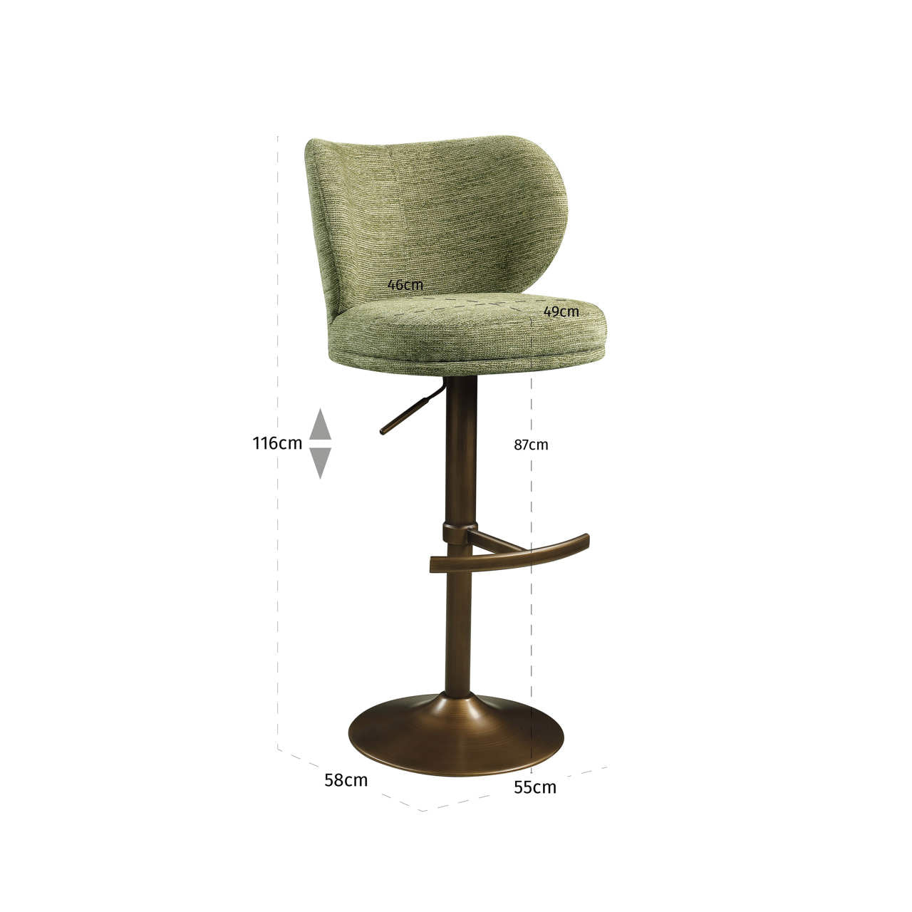 Bar stool Amely pistache softweave swivel