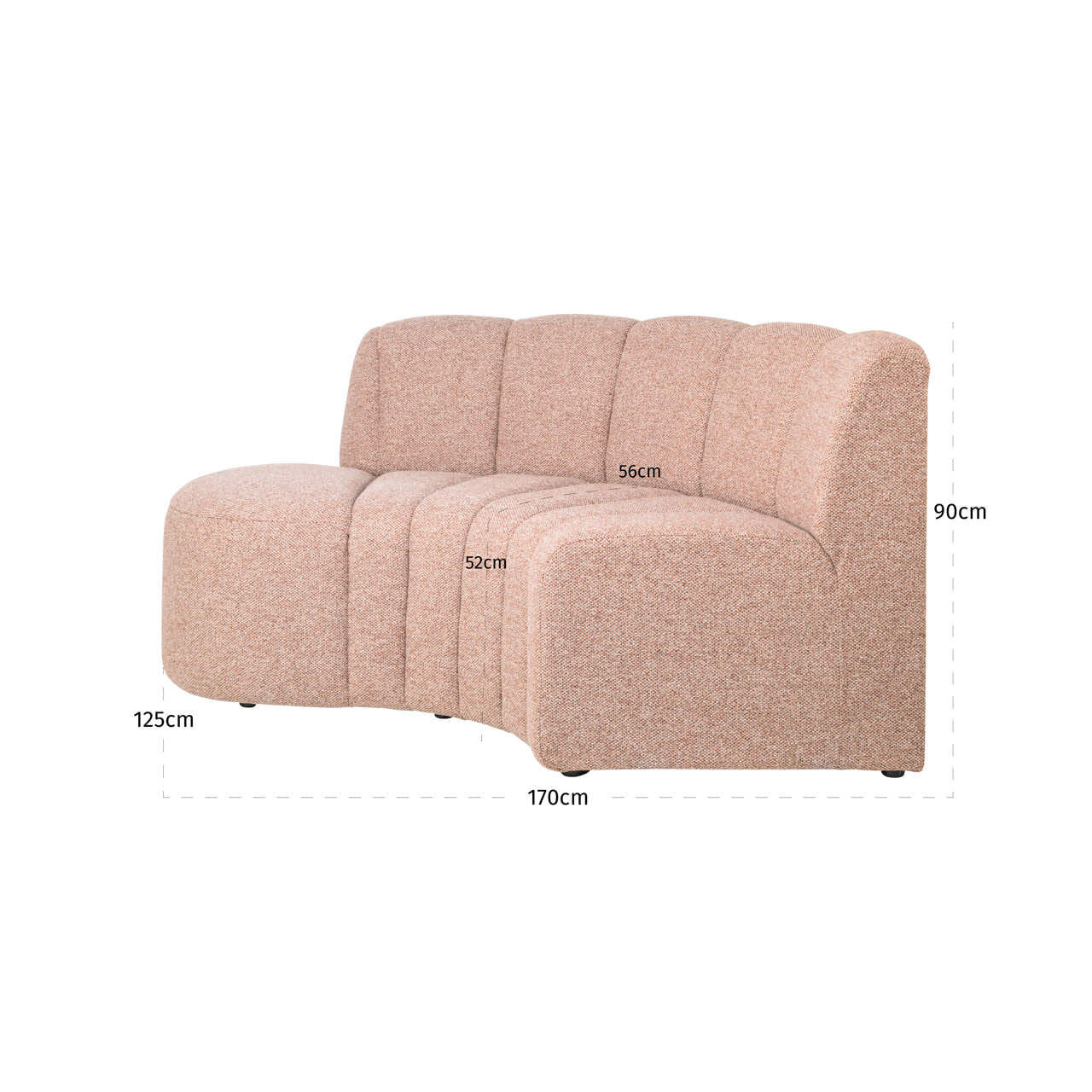 Dining bench Landmark cayenne cognac open end left round - fully upholstered