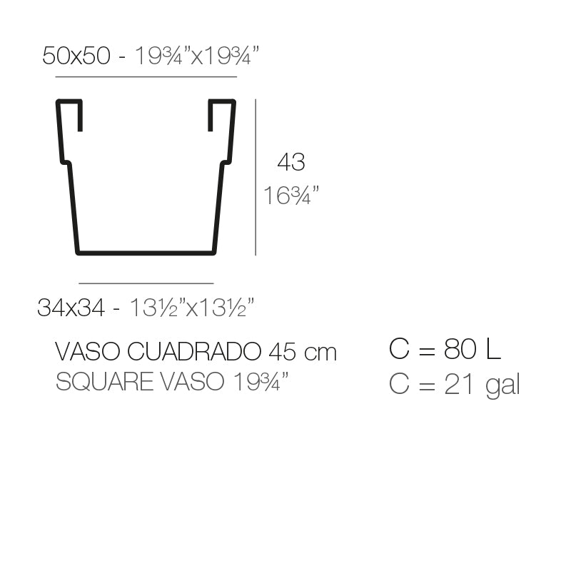 Square Vaso Pot 50X50X43