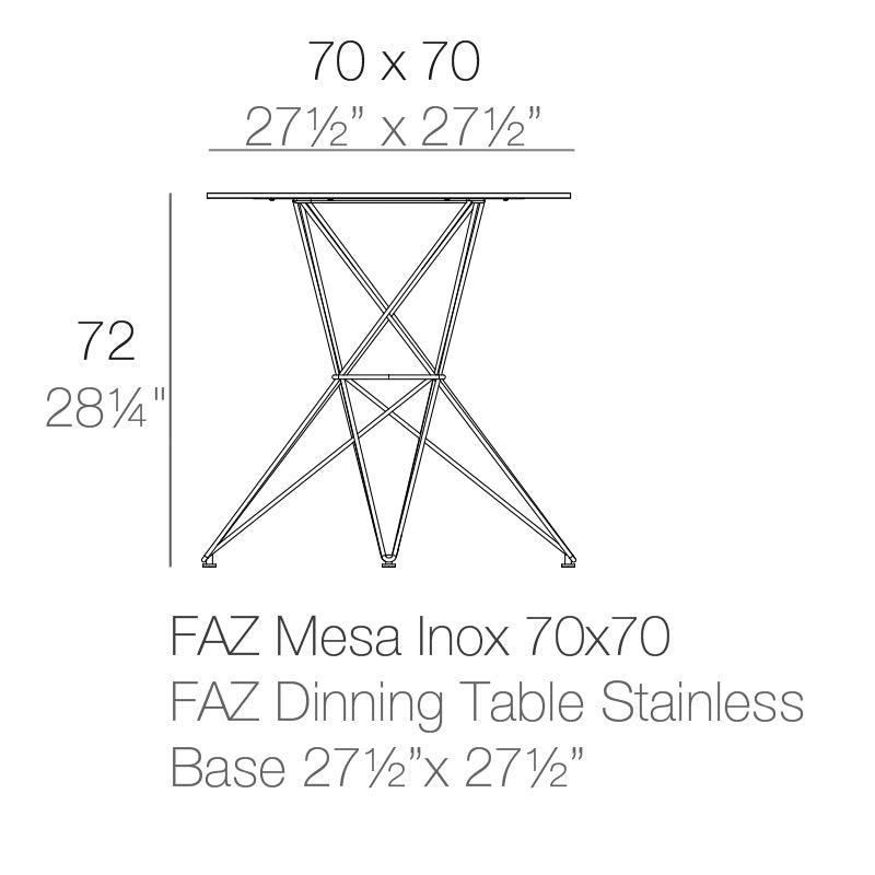 Faz - Table - Stainless Base 70X70X72 Cm