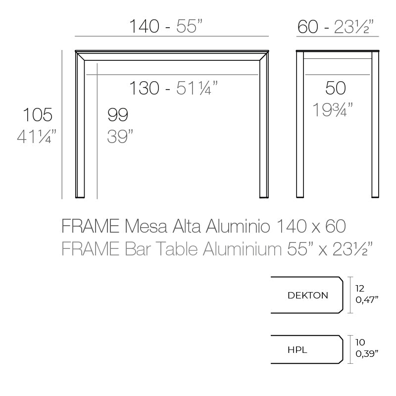 Frame Aluminium Table 140X60X105