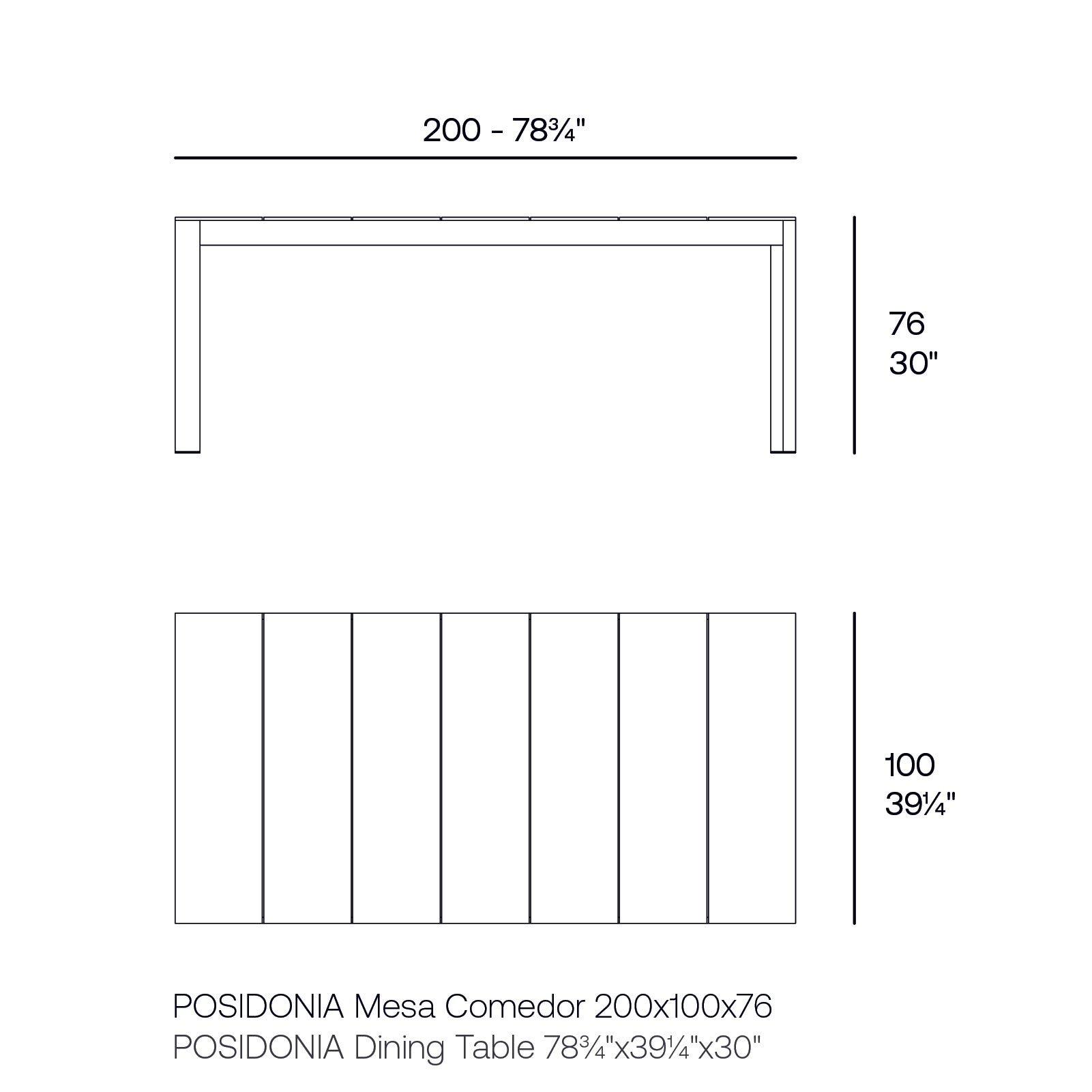 Posidonia Dining Table 100X200X76cm