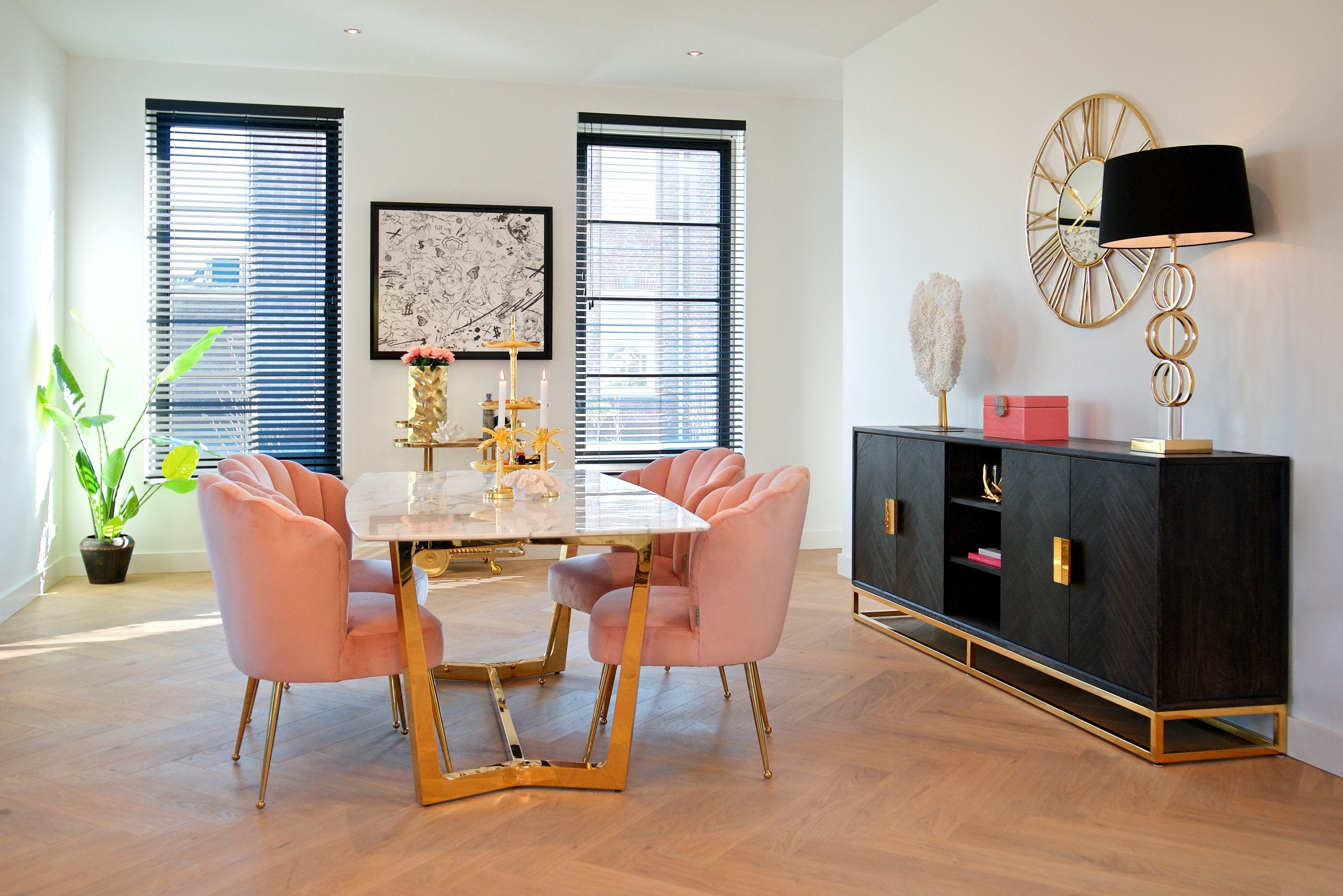 Sideboard Blackbone Gold 4-türig (Schwarz rustikal)