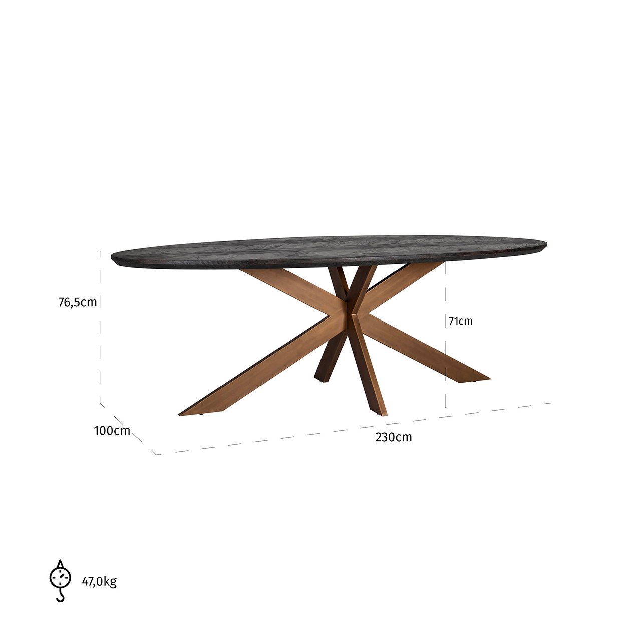 Dining table Blackbone Brass black rustic oval 230