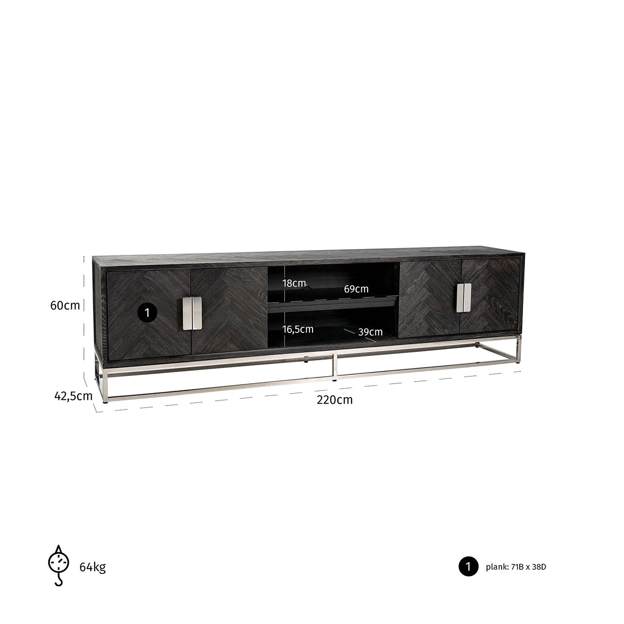 TV cabinet Blackbone Silver black rustic 220