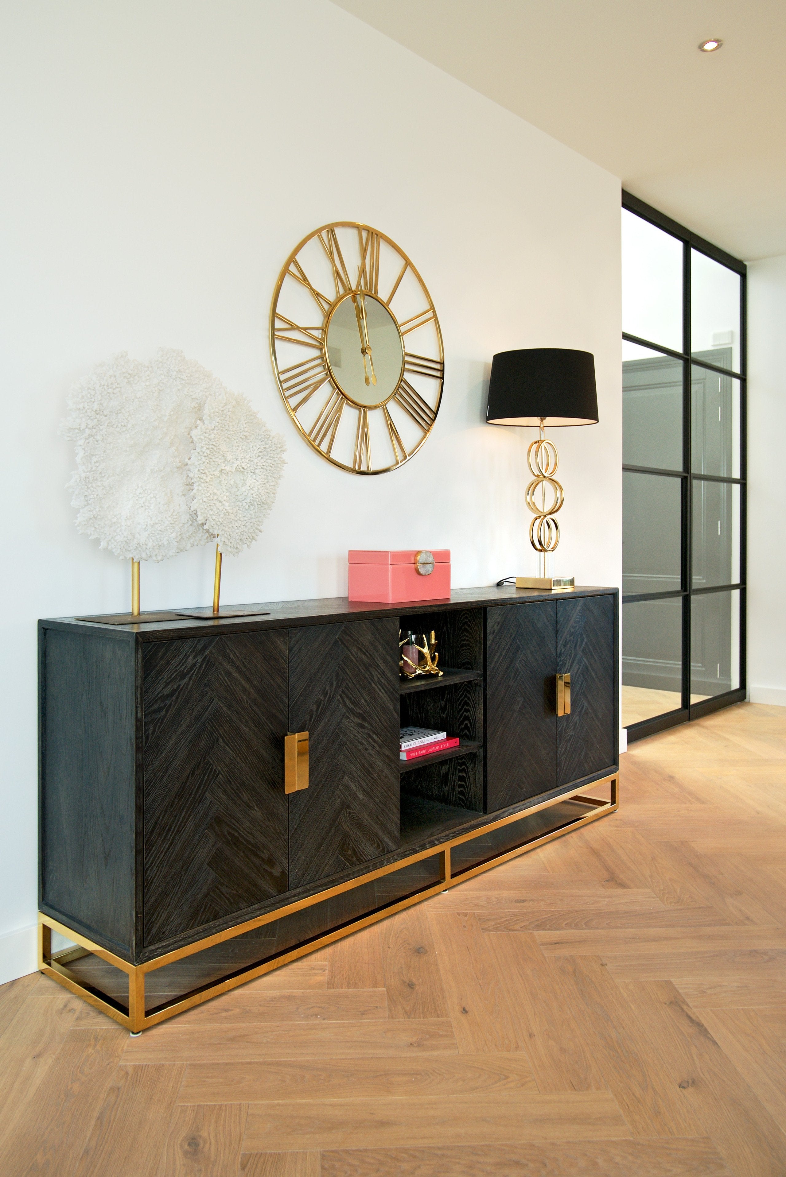 Sideboard Blackbone Gold 4-türig (Schwarz rustikal)