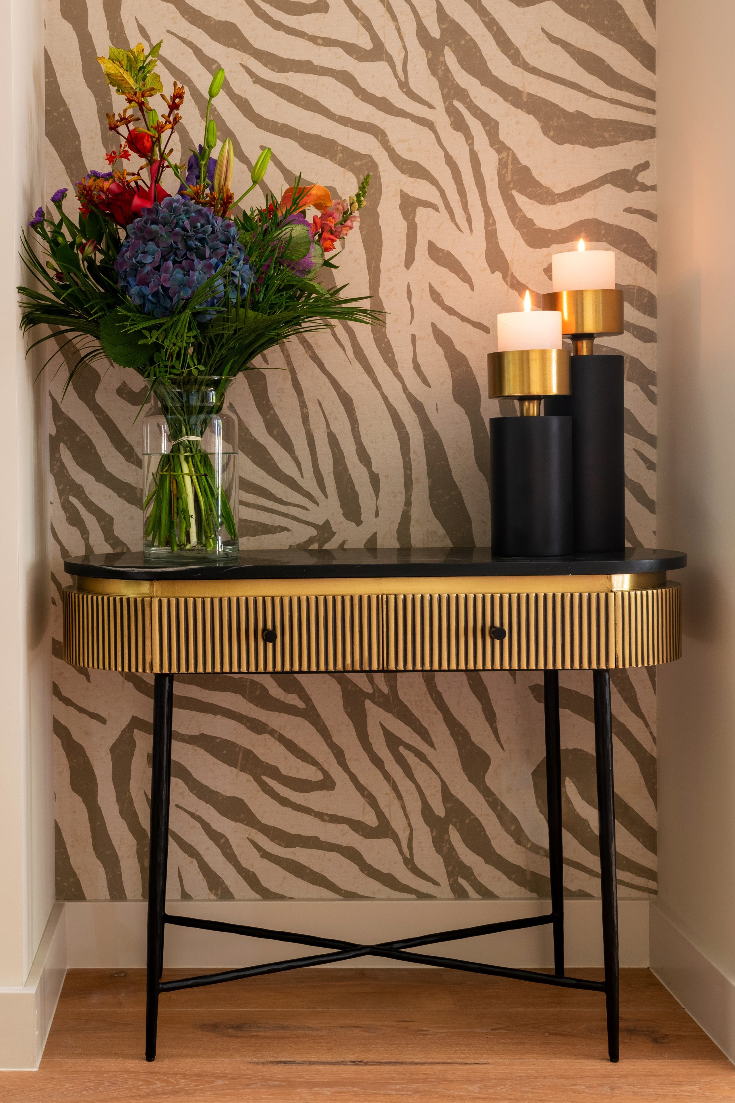 Konsole Ironville mit 2 Schubladen (Gold)