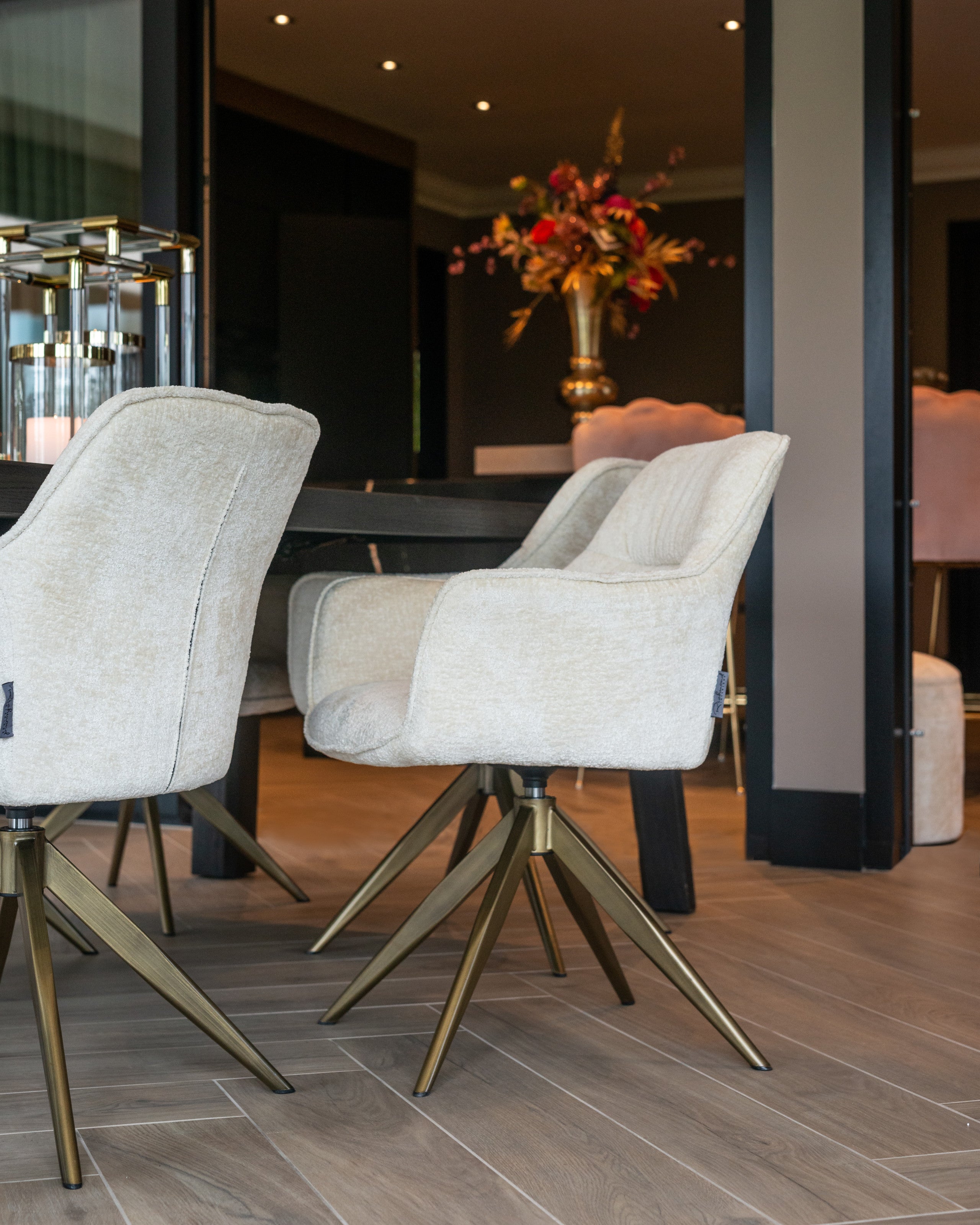 Dining chair Aline FR white chenille swivel fire retardant
