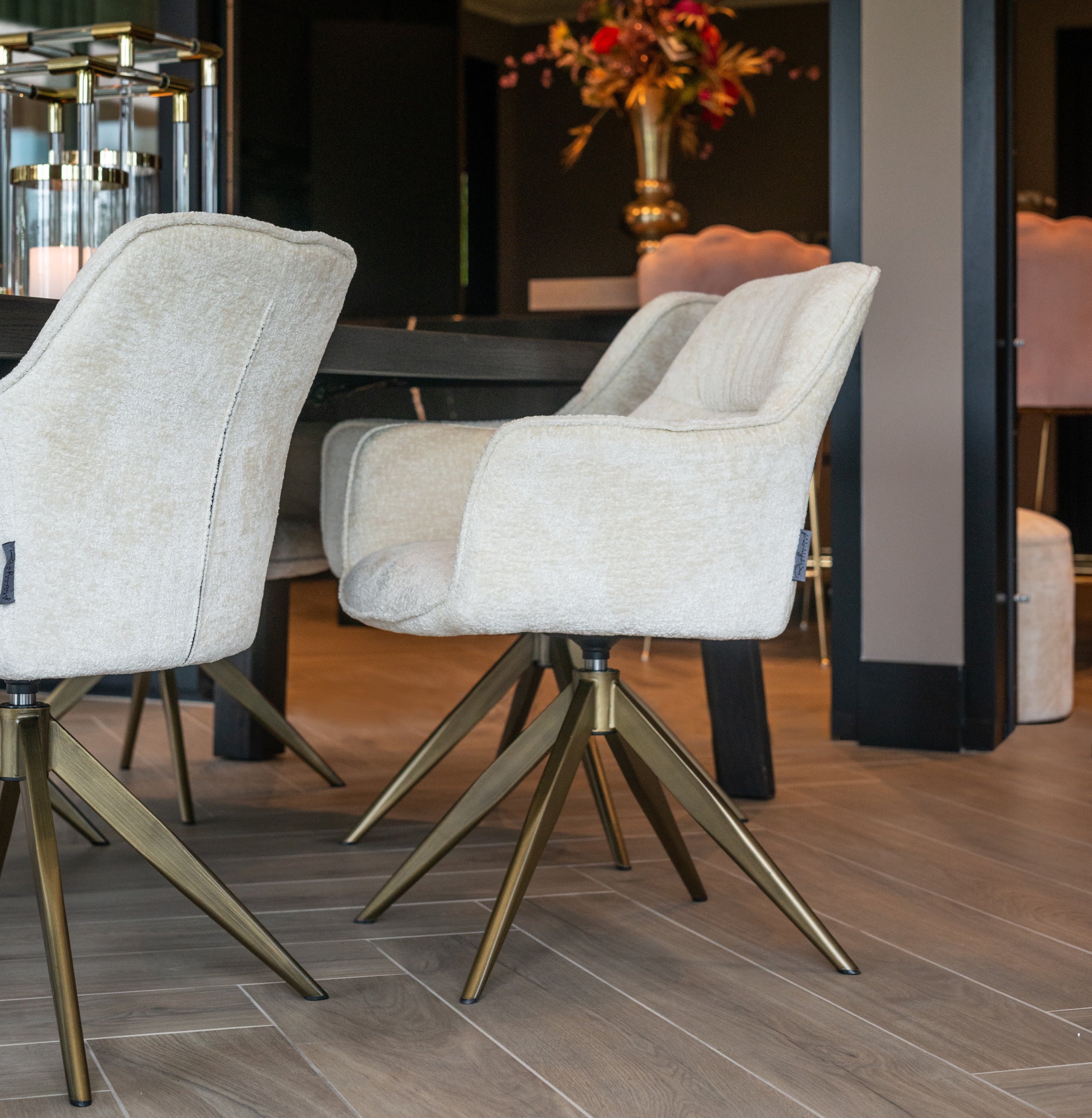 Dining chair Aline FR white chenille swivel fire retardant