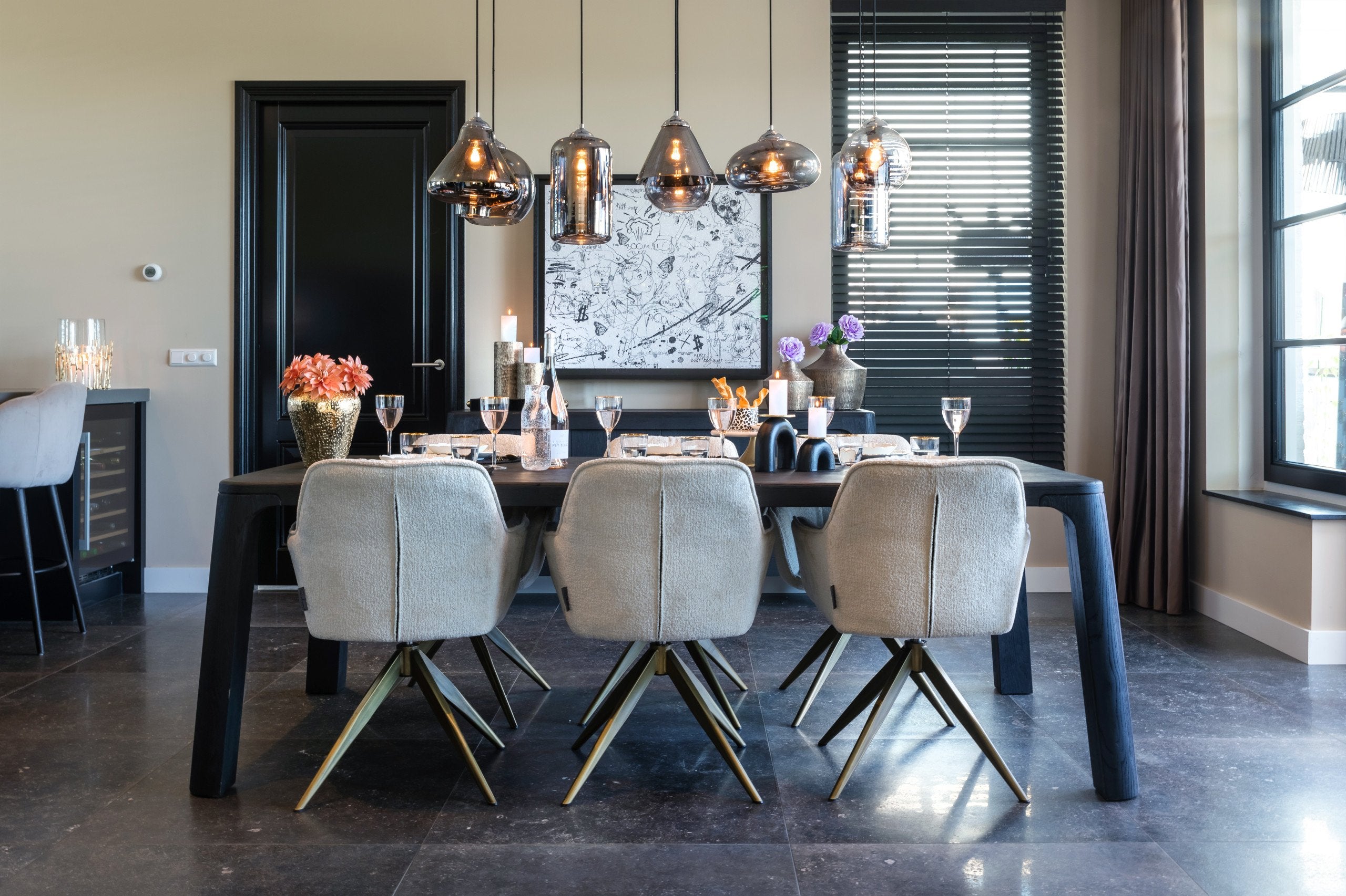 Dining chair Aline FR white chenille swivel fire retardant