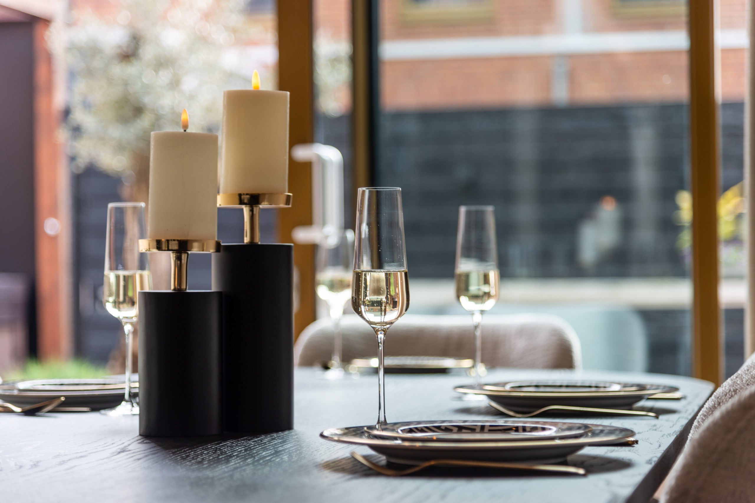 Candle holder Caya black/gold small
