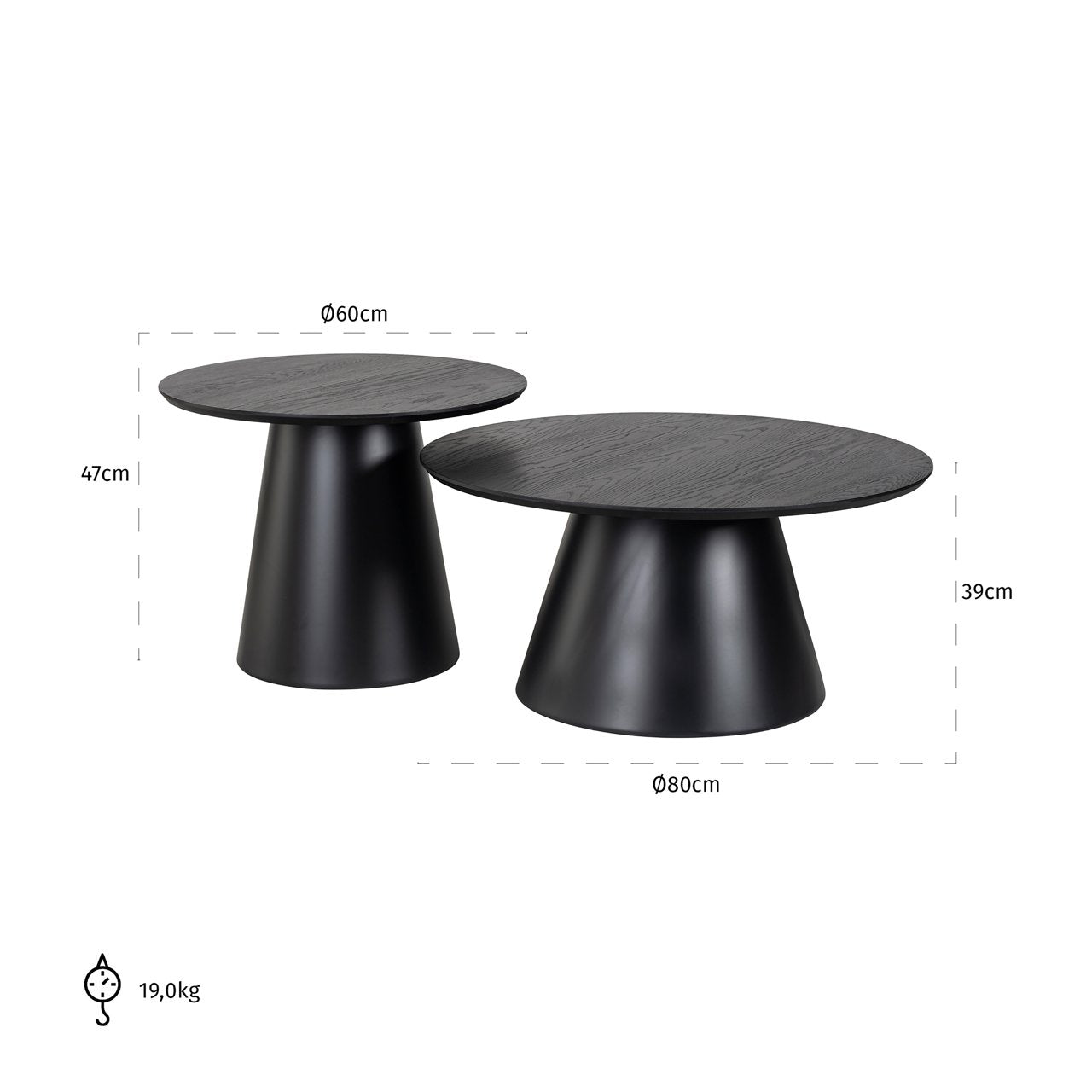 Coffee table Jazz black (Set of 2)