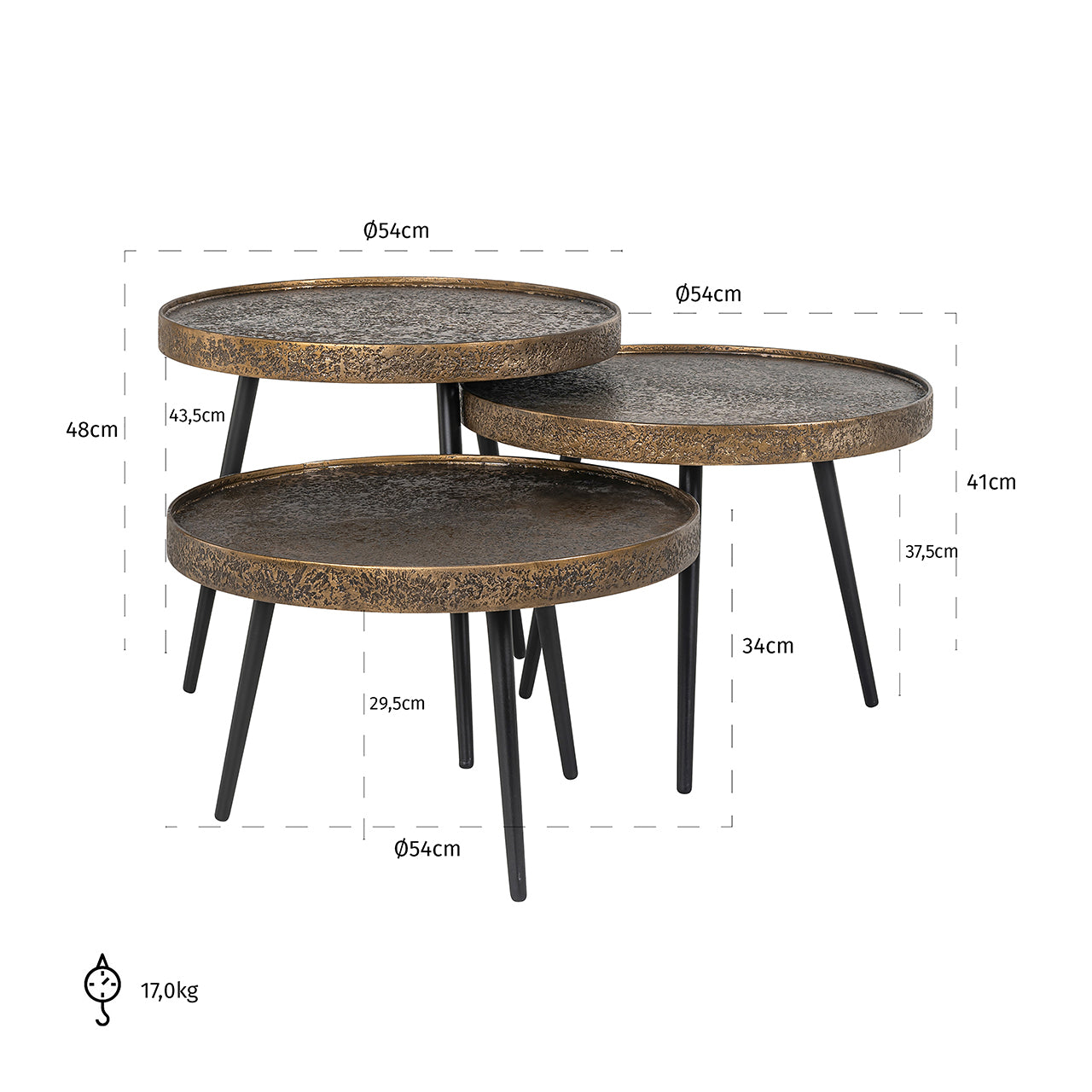 Coffee table Luton black/gold (Set of 3)