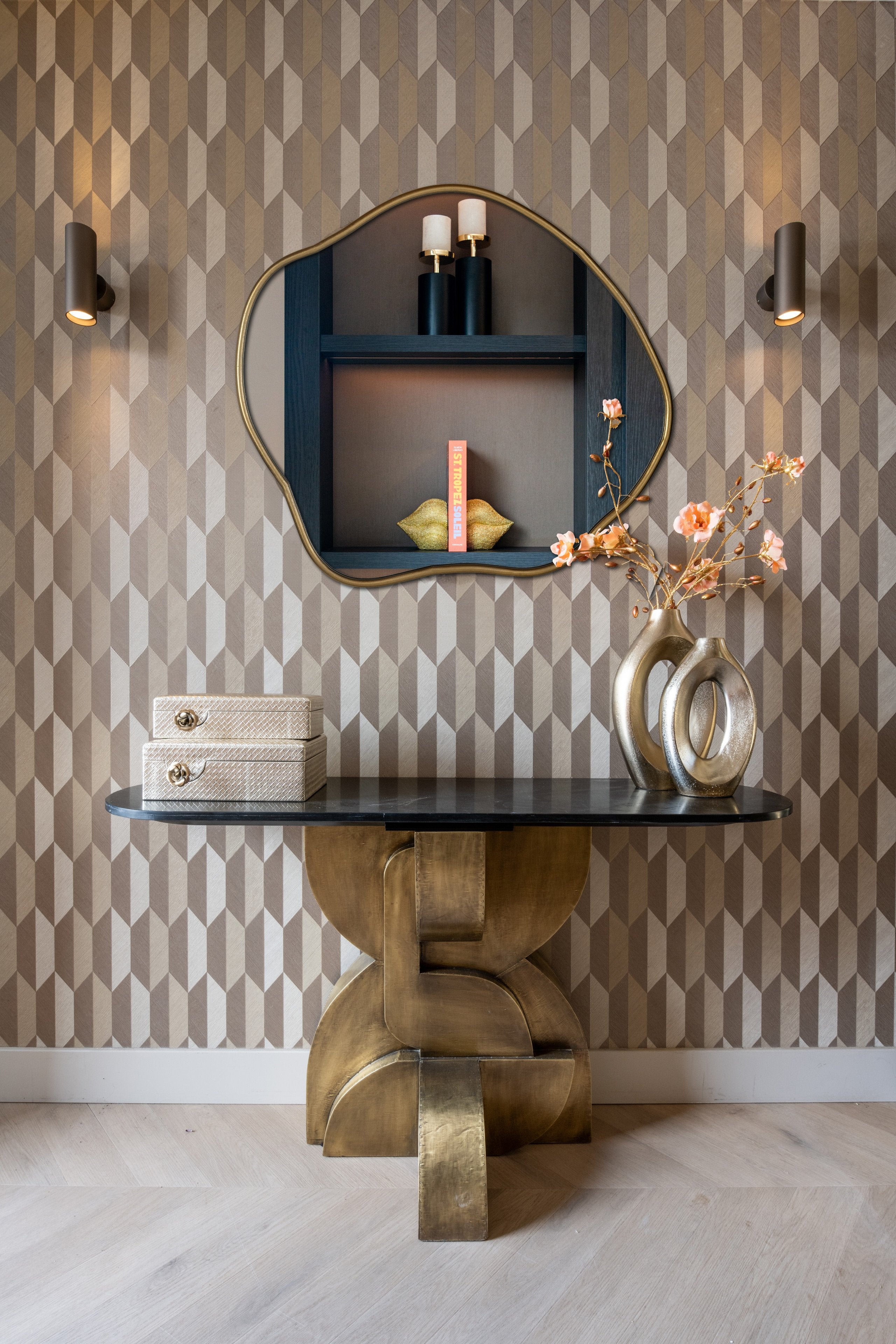 Candle holder Caya black/gold large