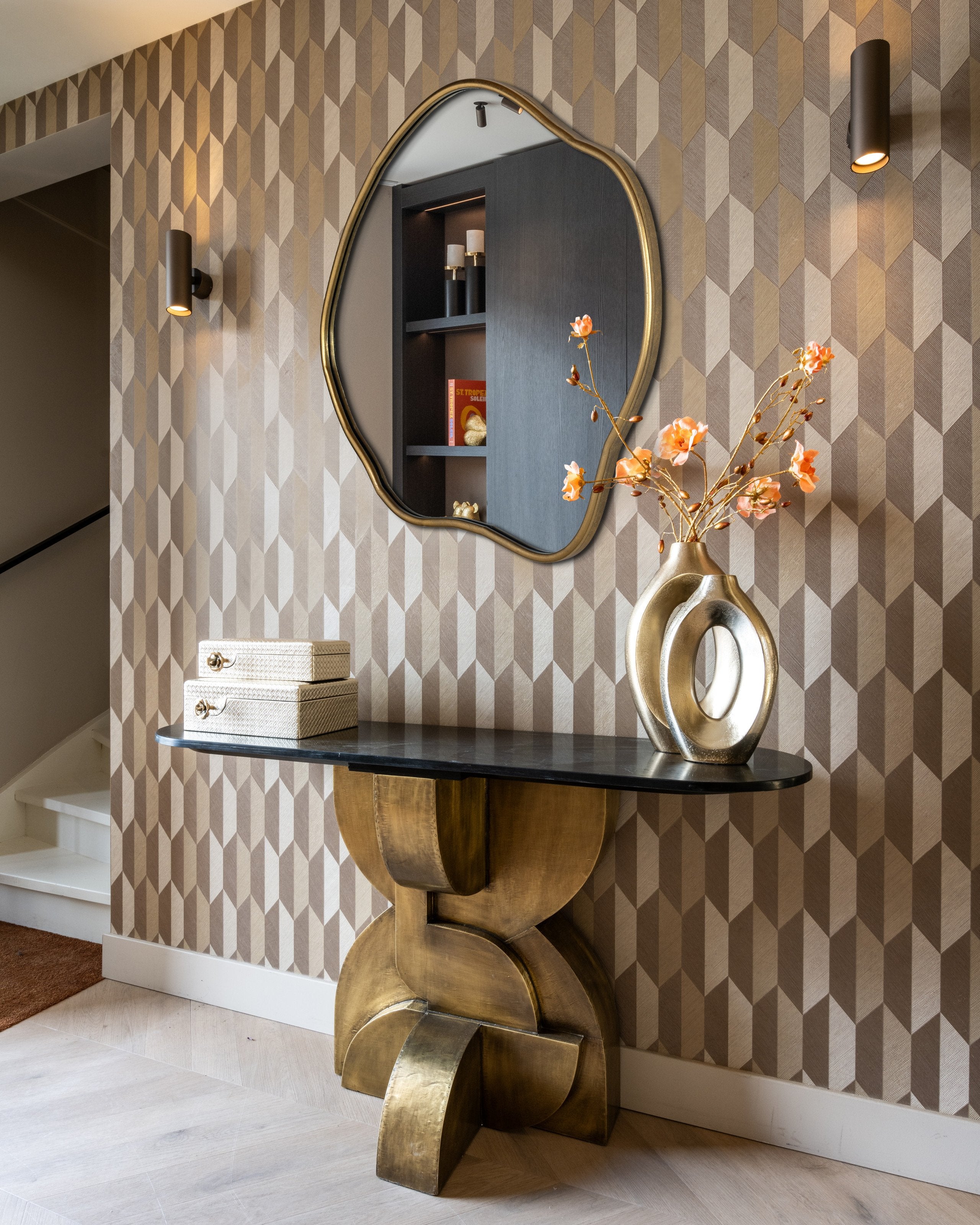 Candle holder Caya black/gold small