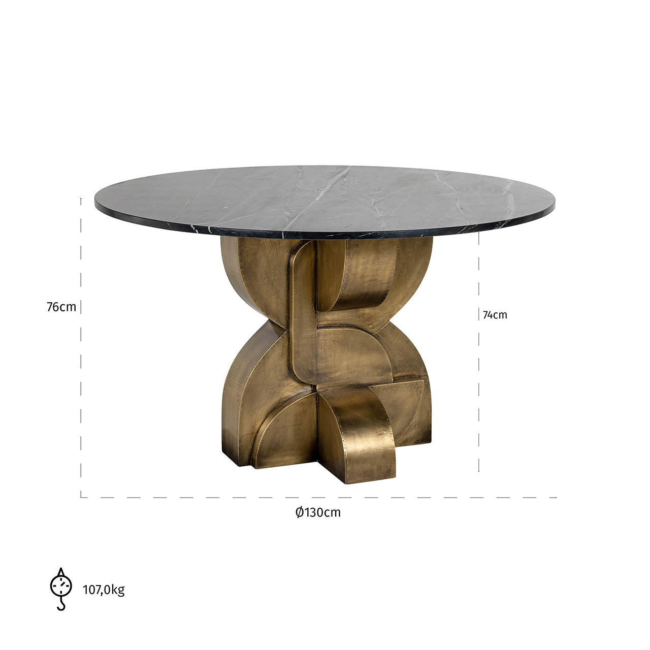 Dining table Maddox130Ø (Black/gold)