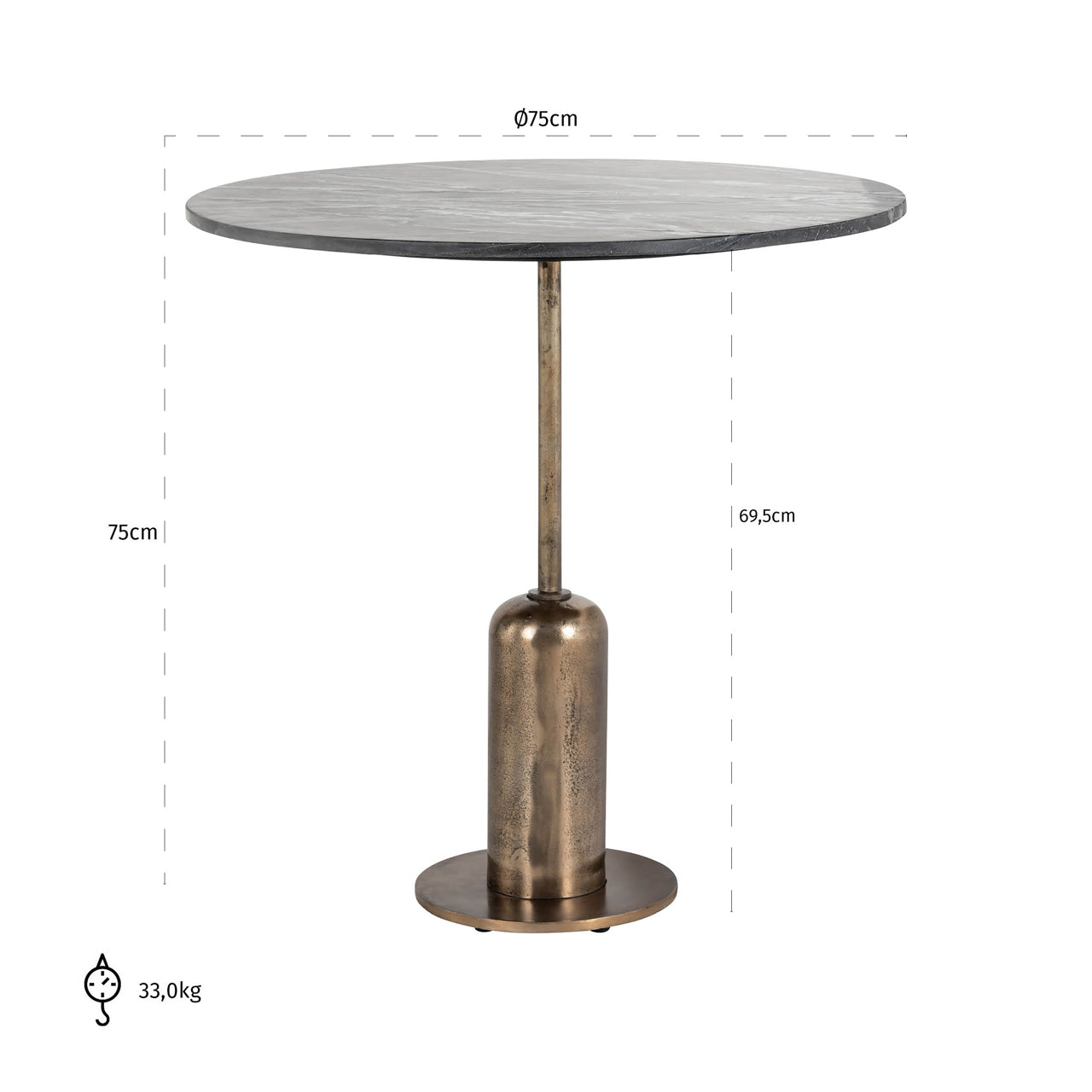 Bistro table Logan black/gold 75Ø