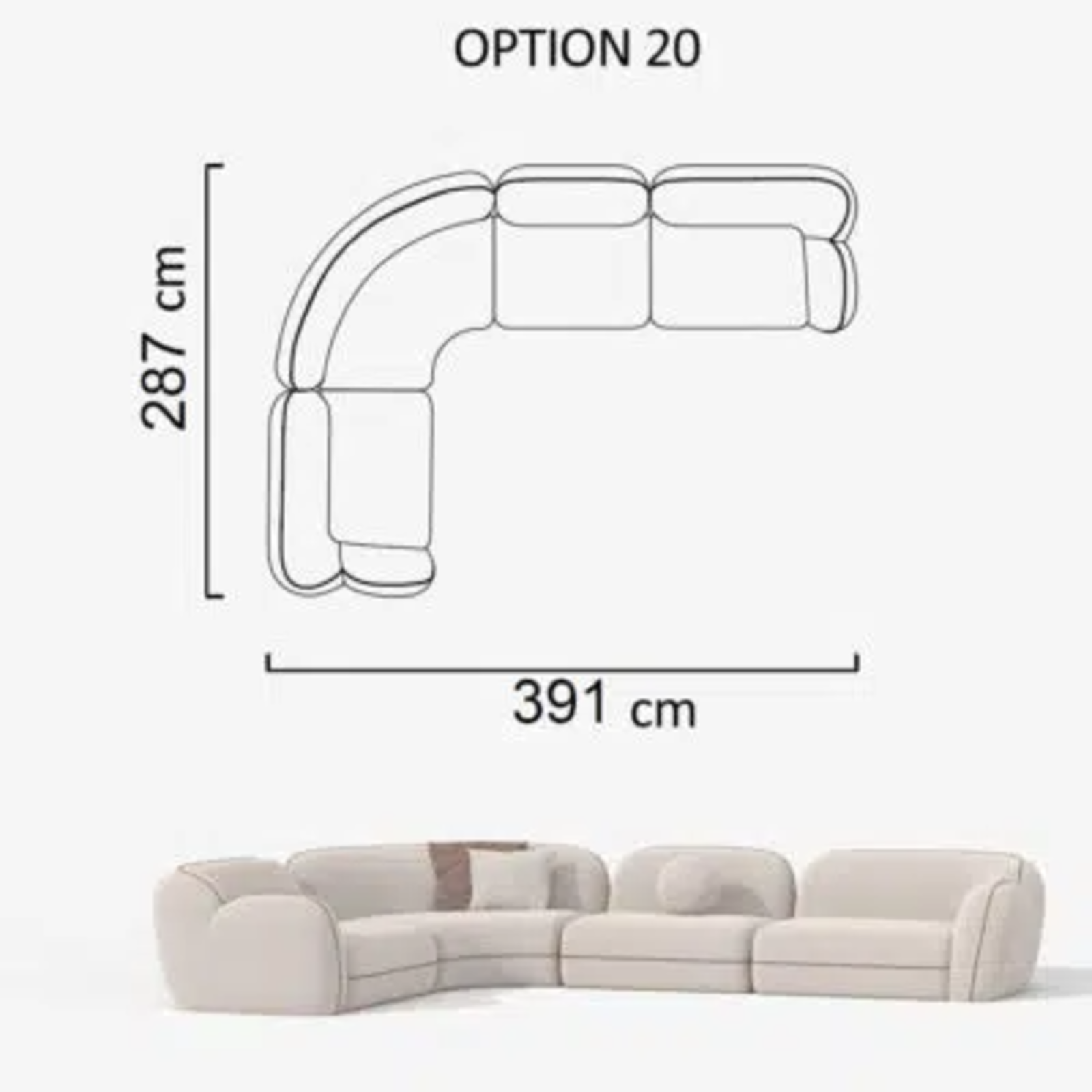 Bank Aicon Crème 391cm