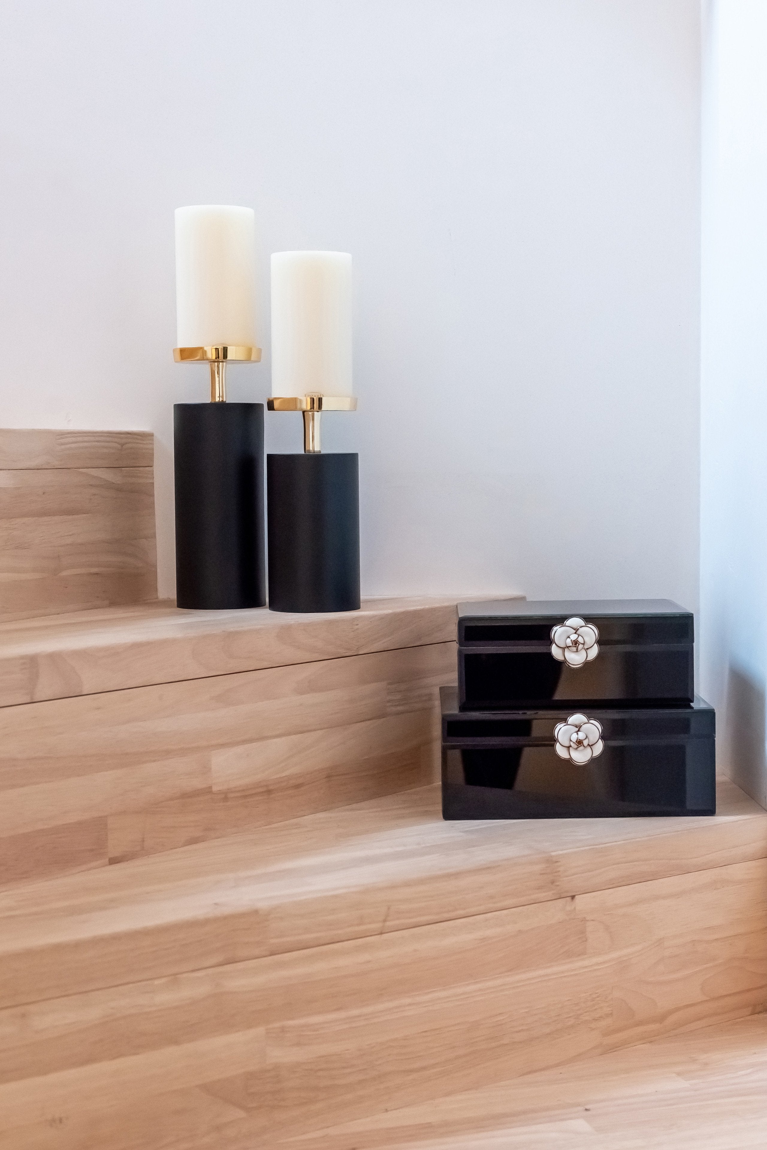 Candle holder Caya black/gold large