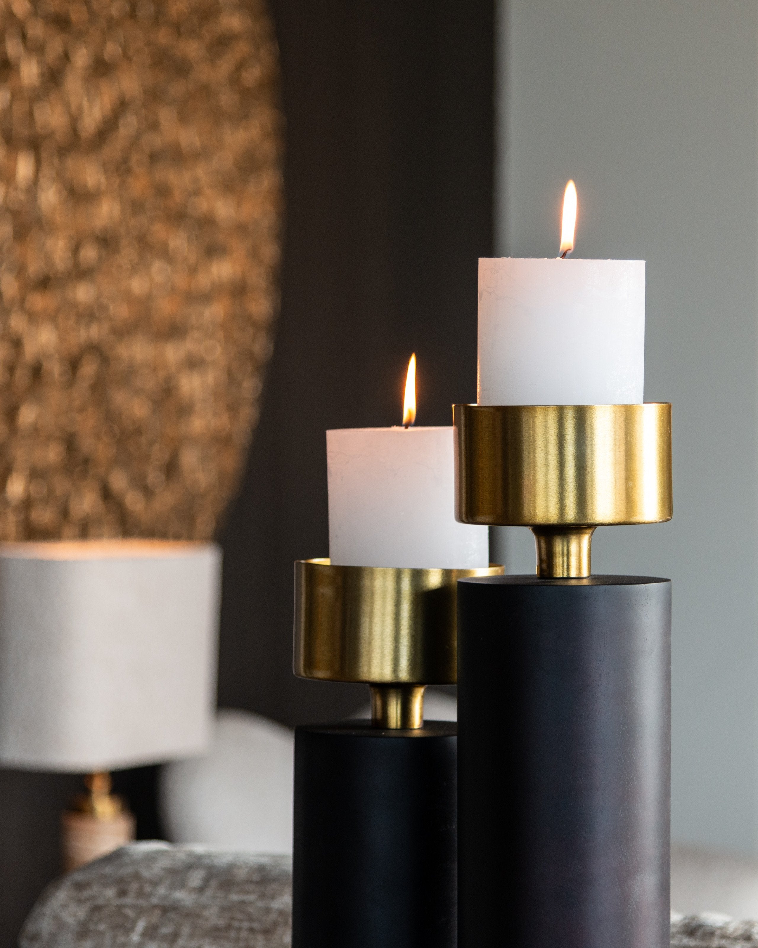 Candle holder Caya black/gold small