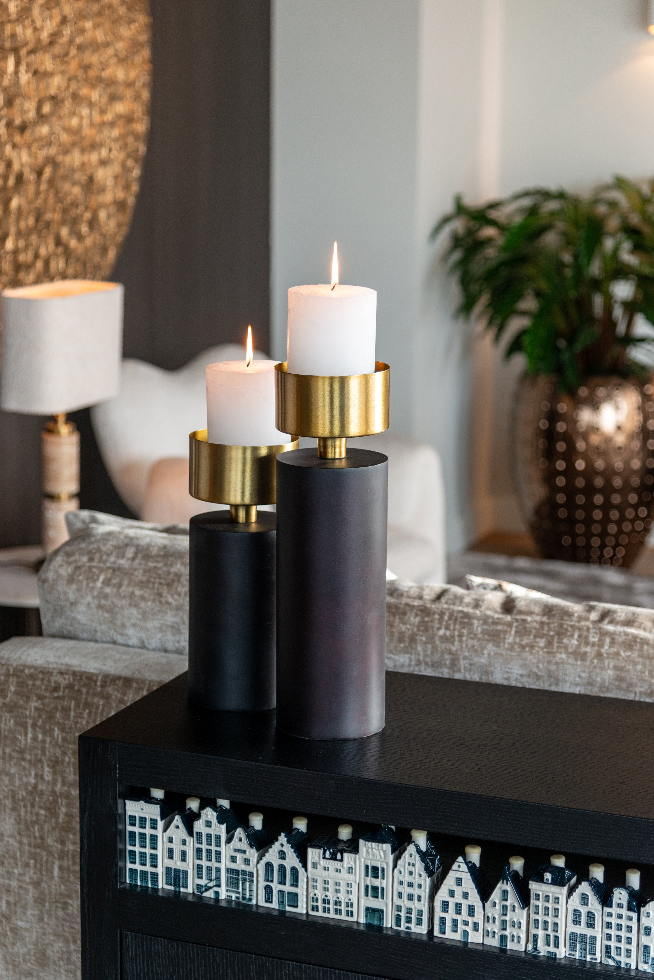 Candle holder Caya black/gold large