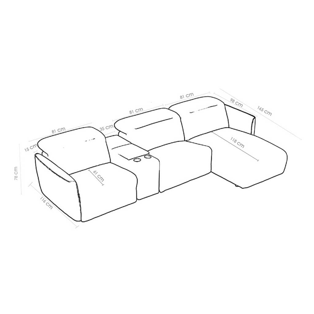 Sofa Valona - Dark Grey with Storage Console | 308 × 165 cm - Lounge Right