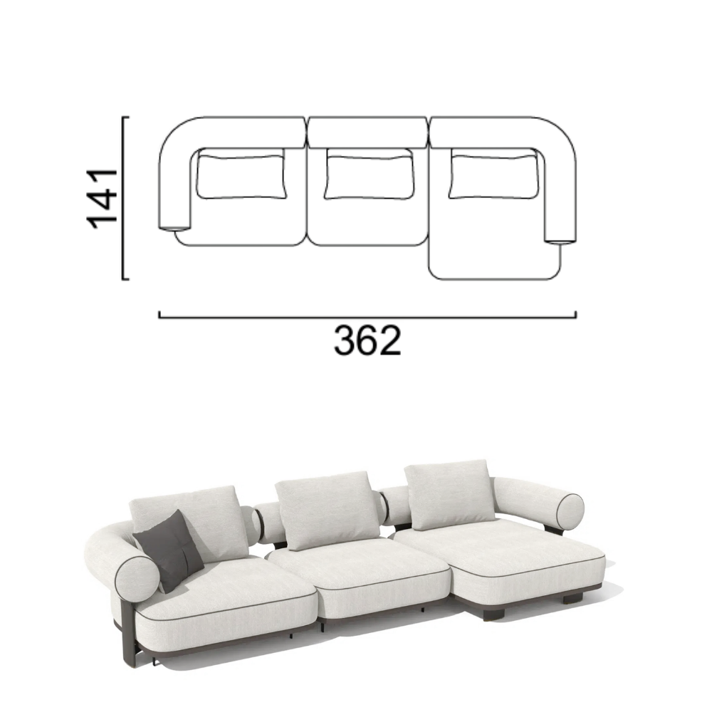 Sofa Kyoto - Light Gray/Beige 362x141cm