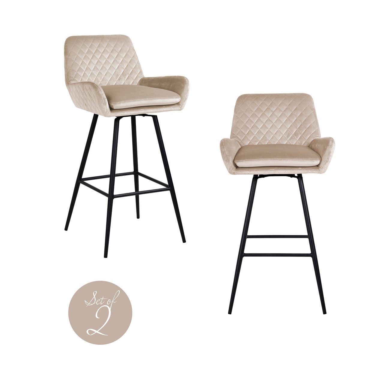Bar stool Linsey khaki velvet swivel (Set of 2)
