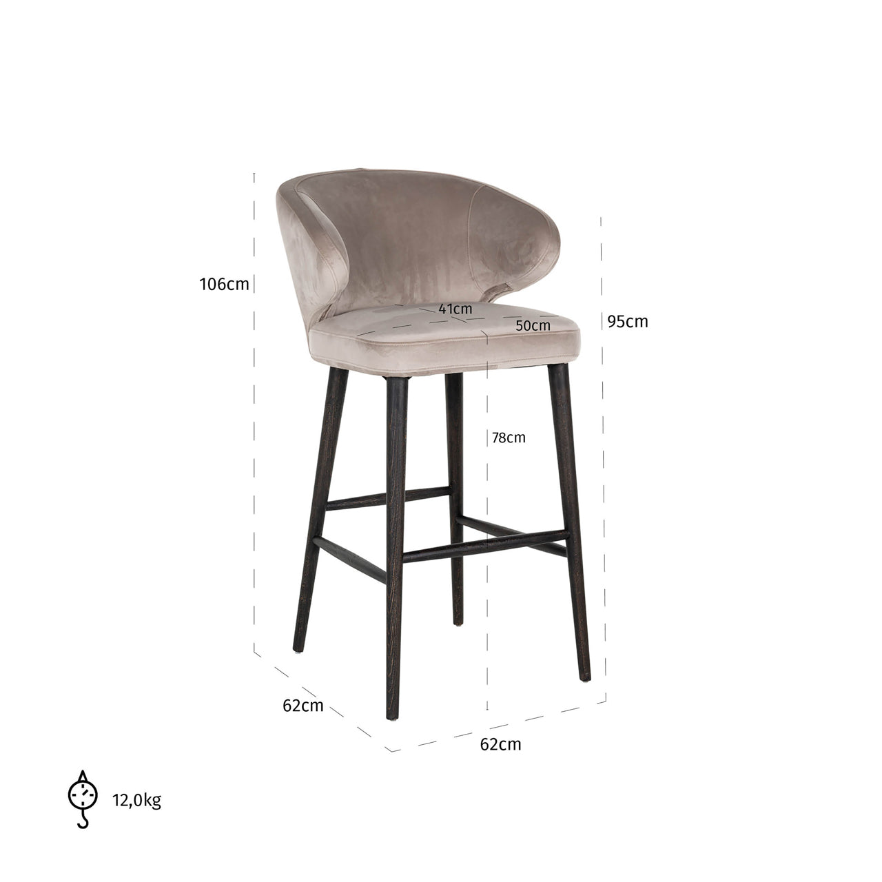 Bar stool Indigo khaki velvet