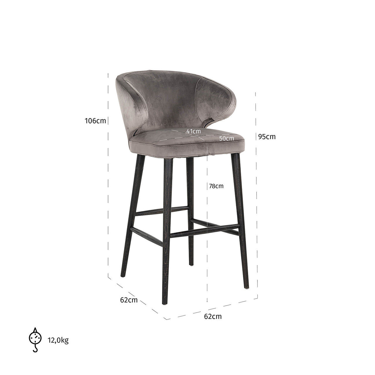 Bar stool Indigo stone velvet