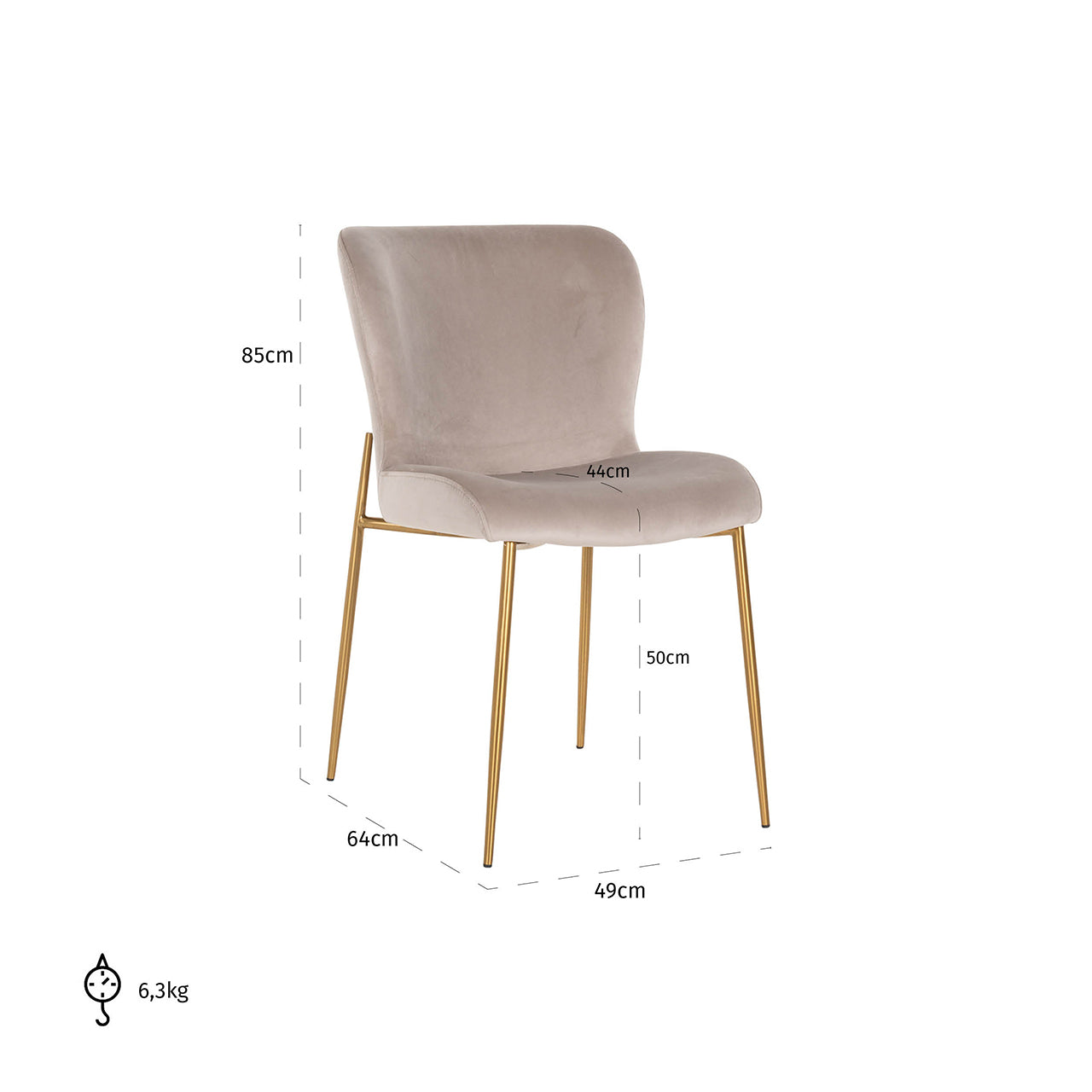 Dining chair Odessa khaki velvet fire retardant (Set of 2)