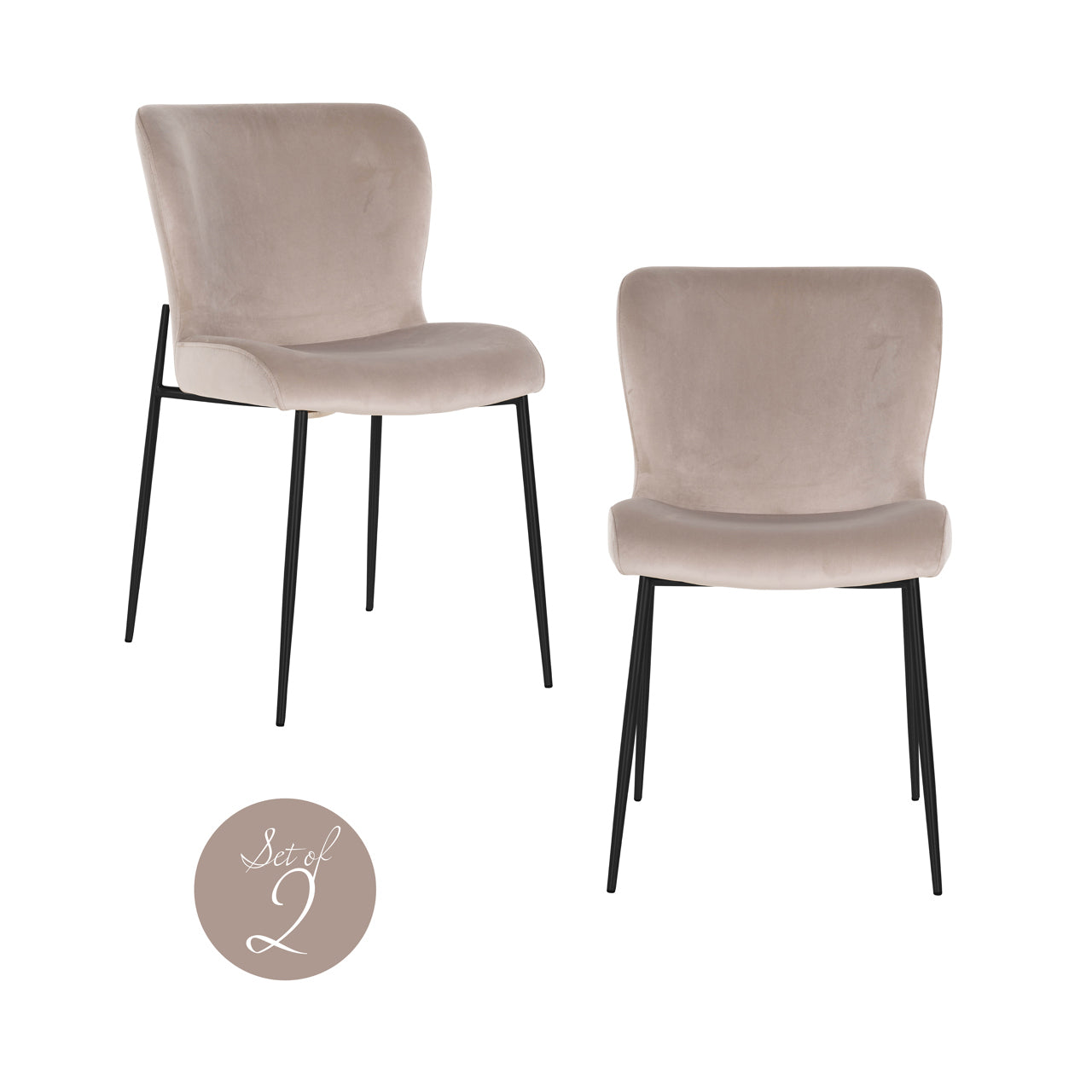 Dining chair Darby khaki velvet fire retardant (Set of 2)
