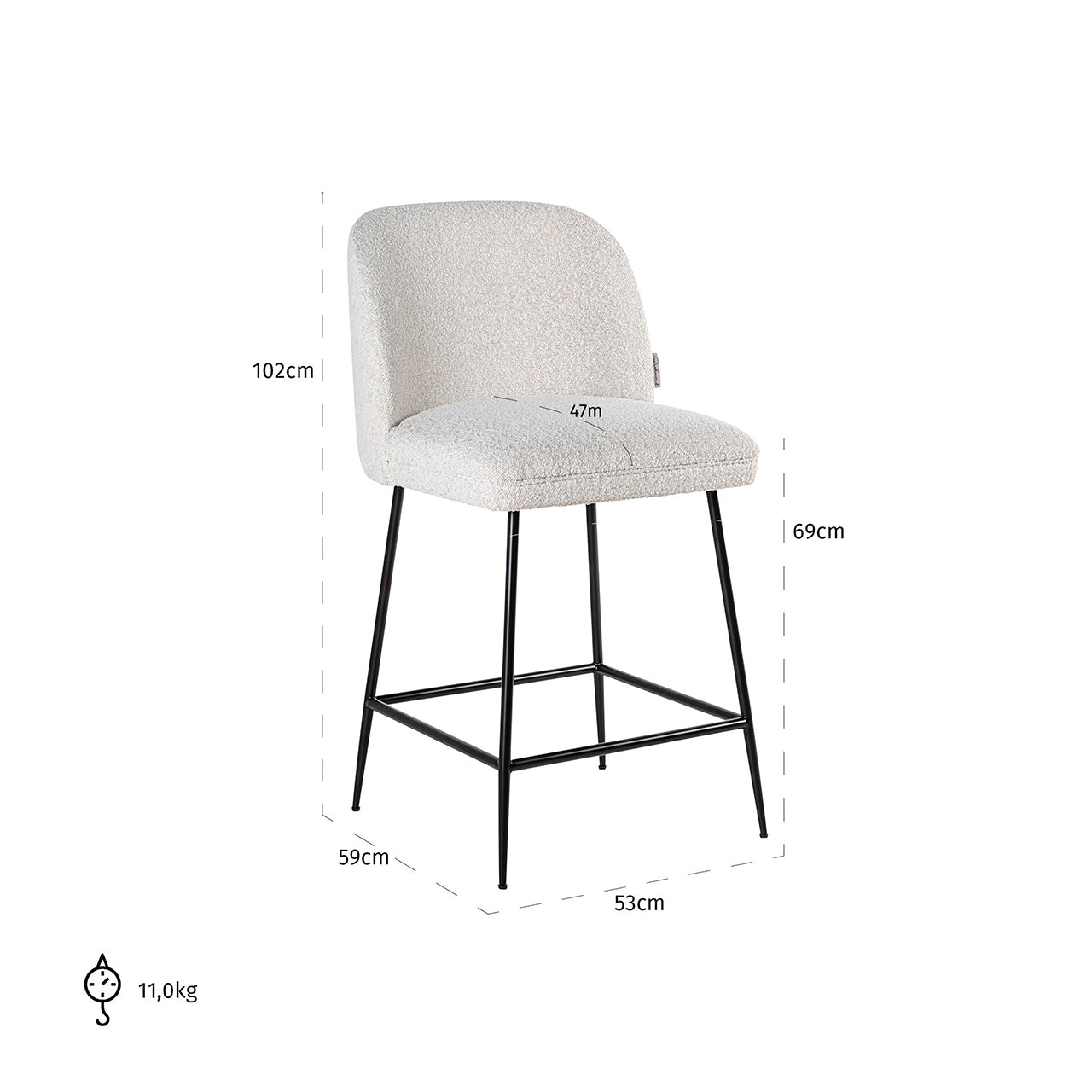 Counter stool Pullitzer white bouclé