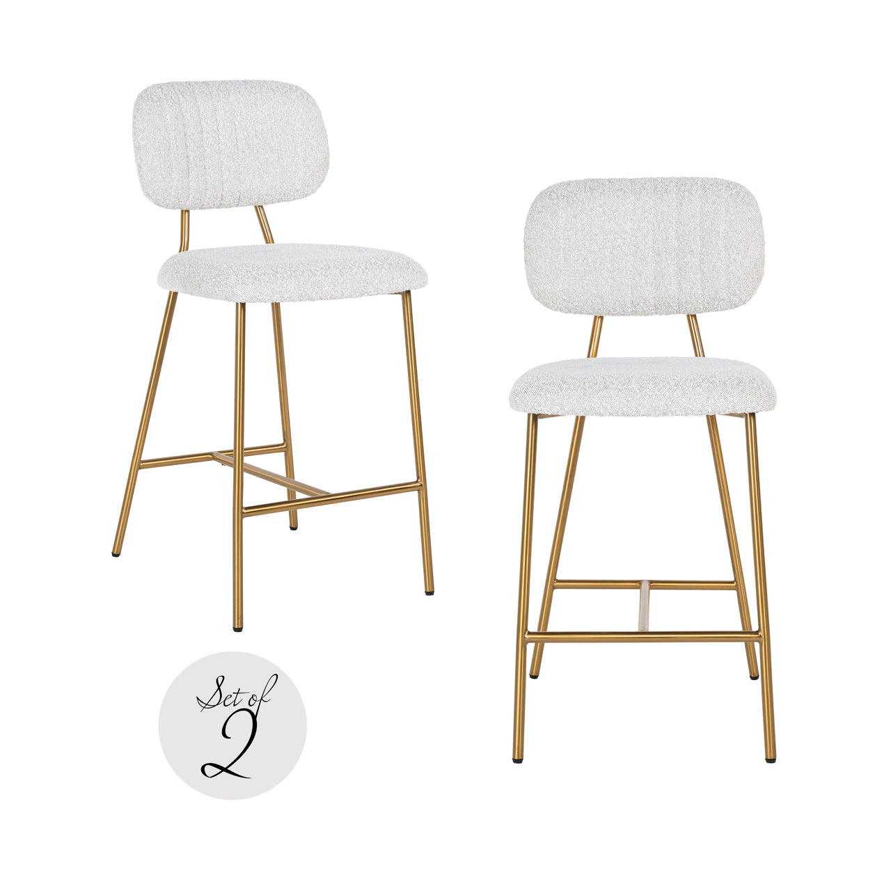 Counter stool Xenia white bouclé (Set of 2)