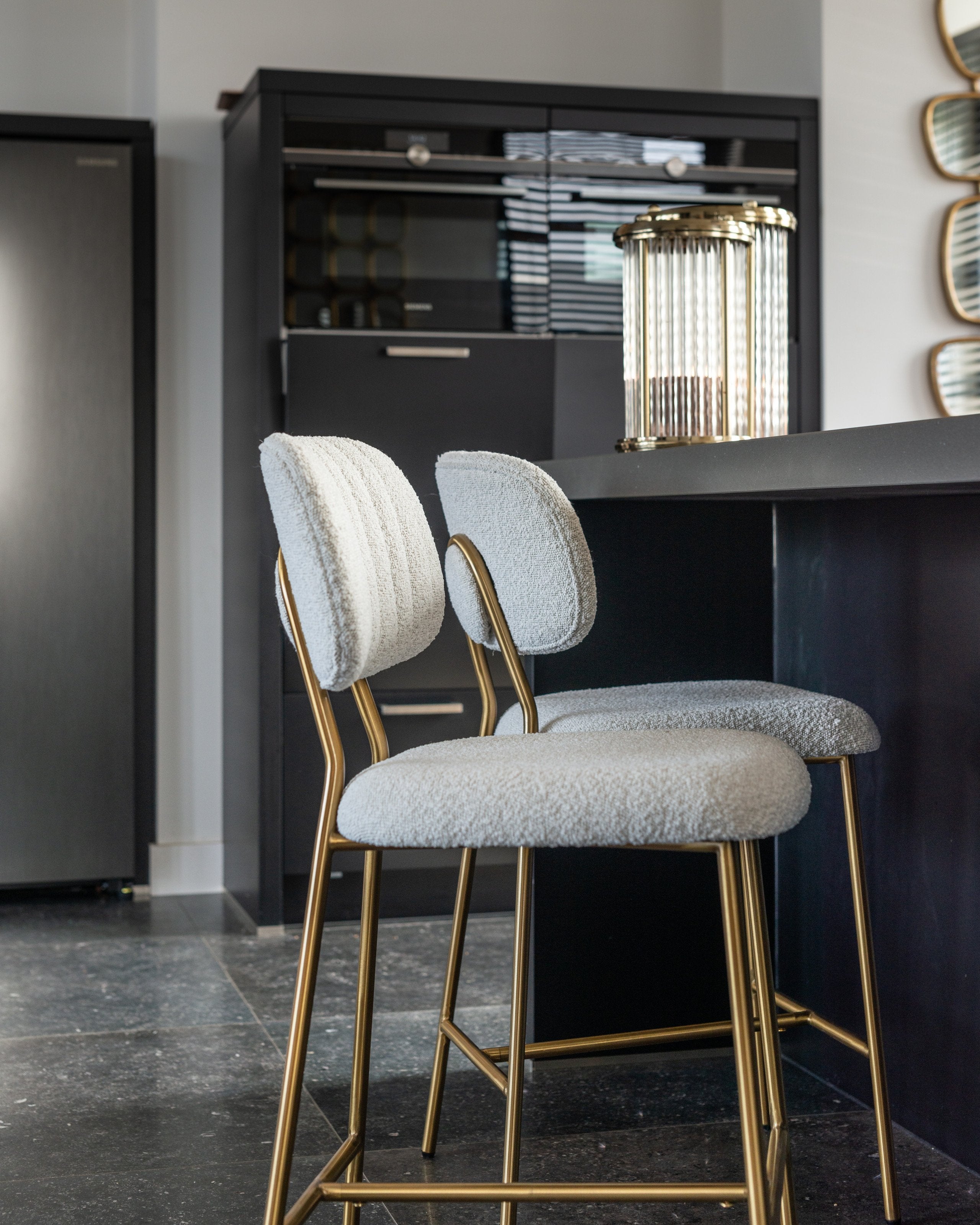 Counter stool Xenia white bouclé (Set of 2)