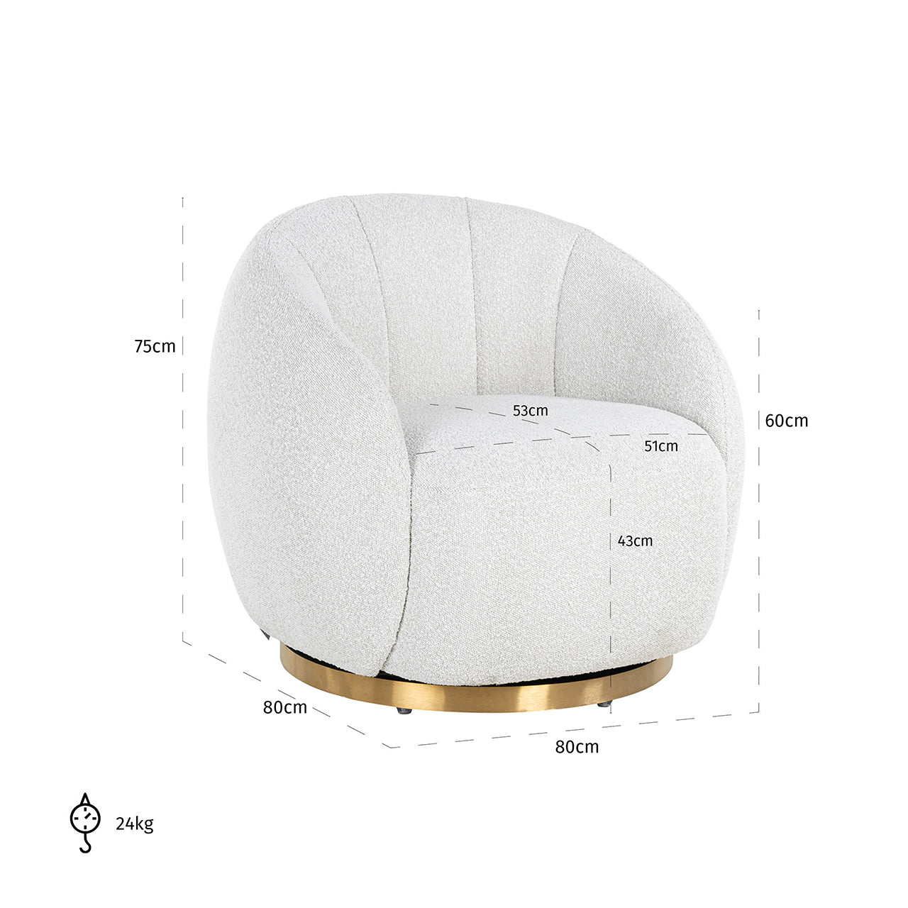 Lounge chair Jago white bouclé swivel